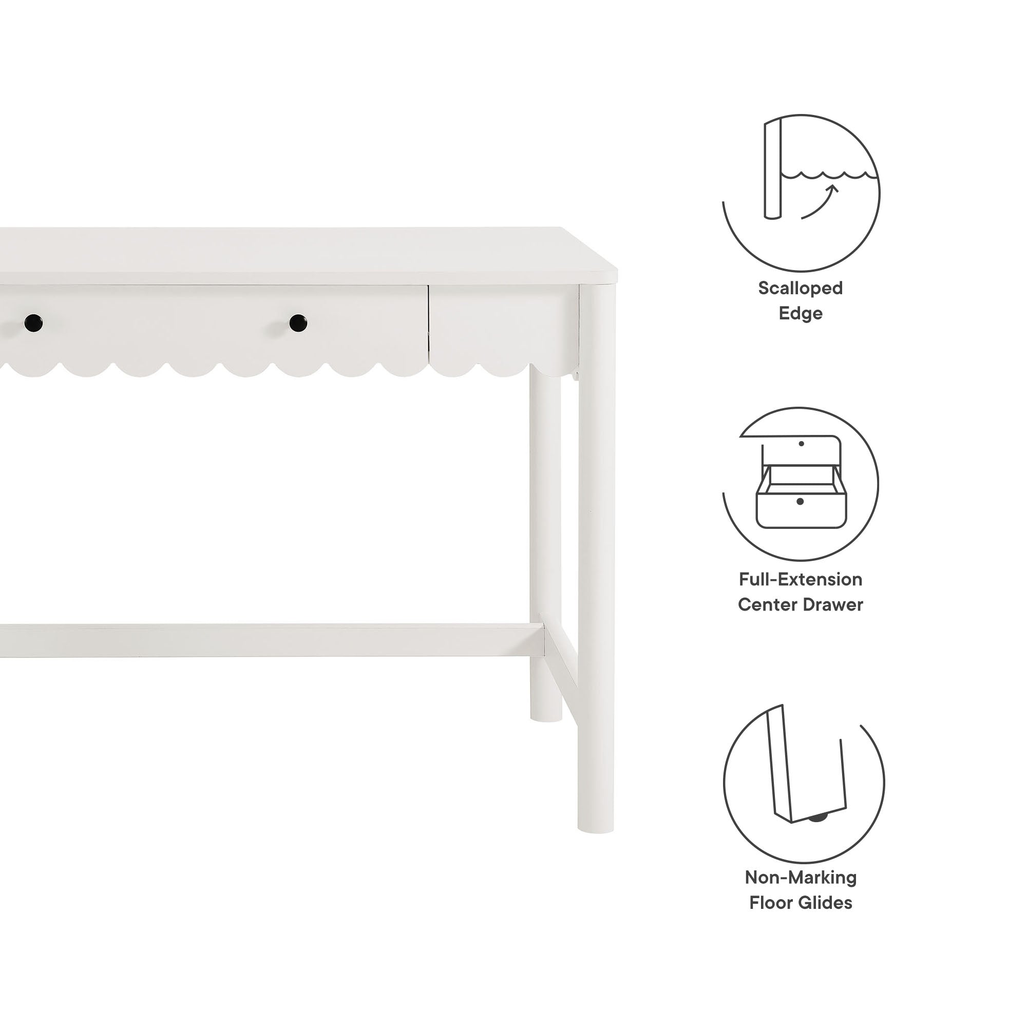 Modway Emmeline 1-Drawer Scallop Writing Desk