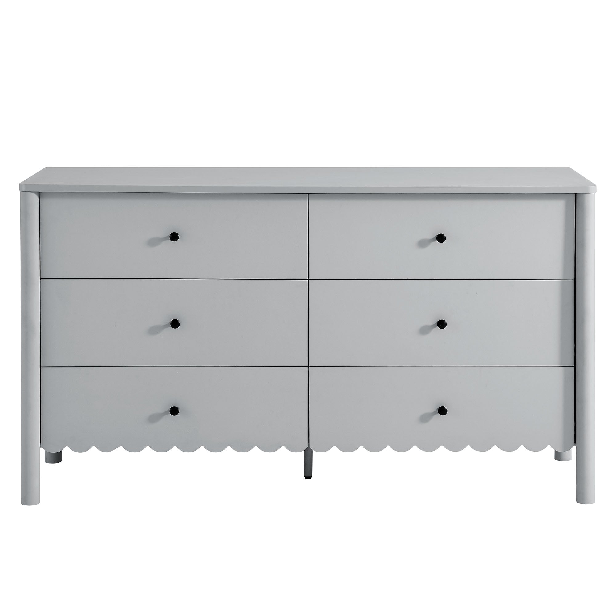 Emmeline Scalloped 6-Drawer Dresser – Light Gray, Sage, White (EEI-7157)