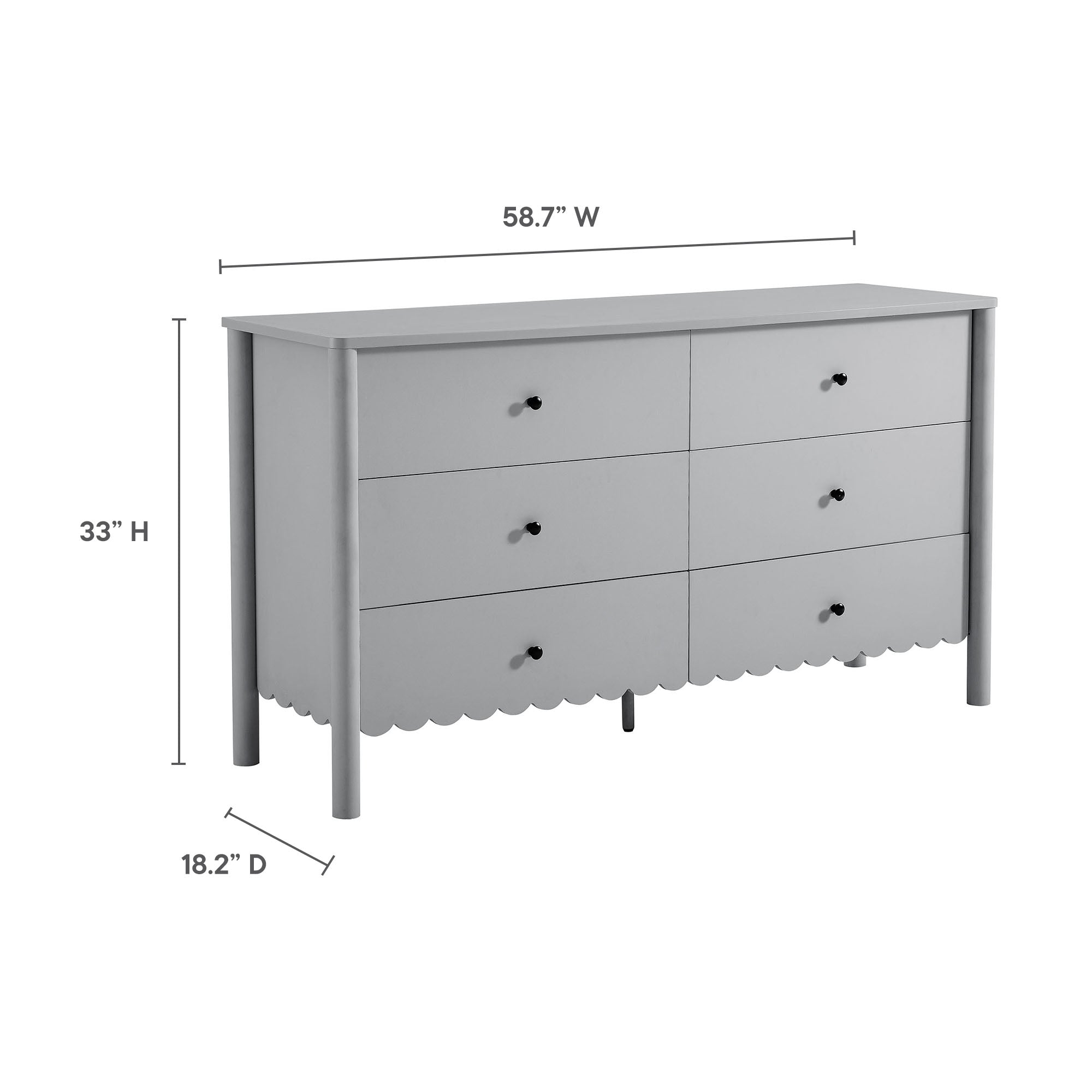 Emmeline Scalloped 6-Drawer Dresser – Light Gray, Sage, White (EEI-7157)