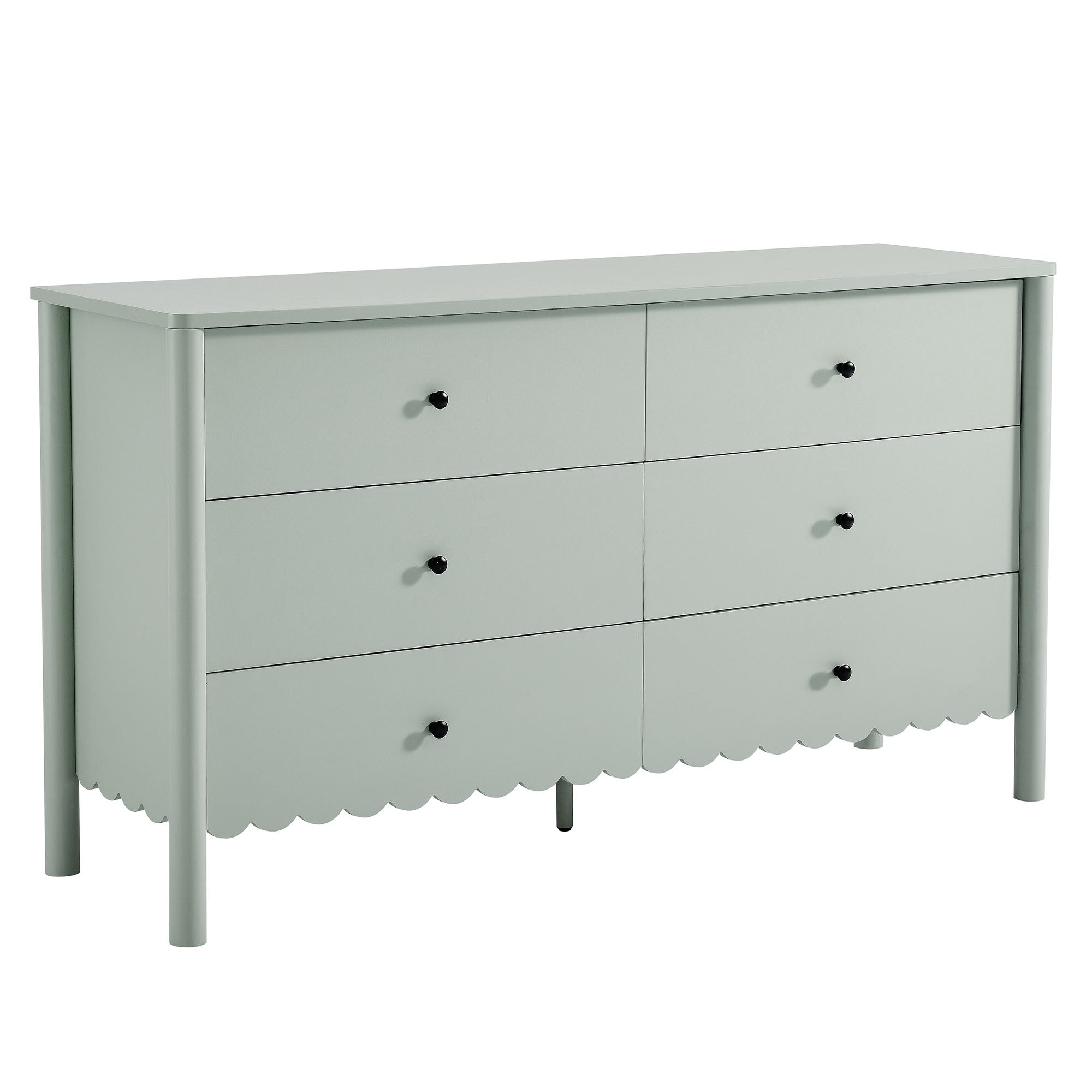Emmeline Scalloped 6-Drawer Dresser – Light Gray, Sage, White (EEI-7157)