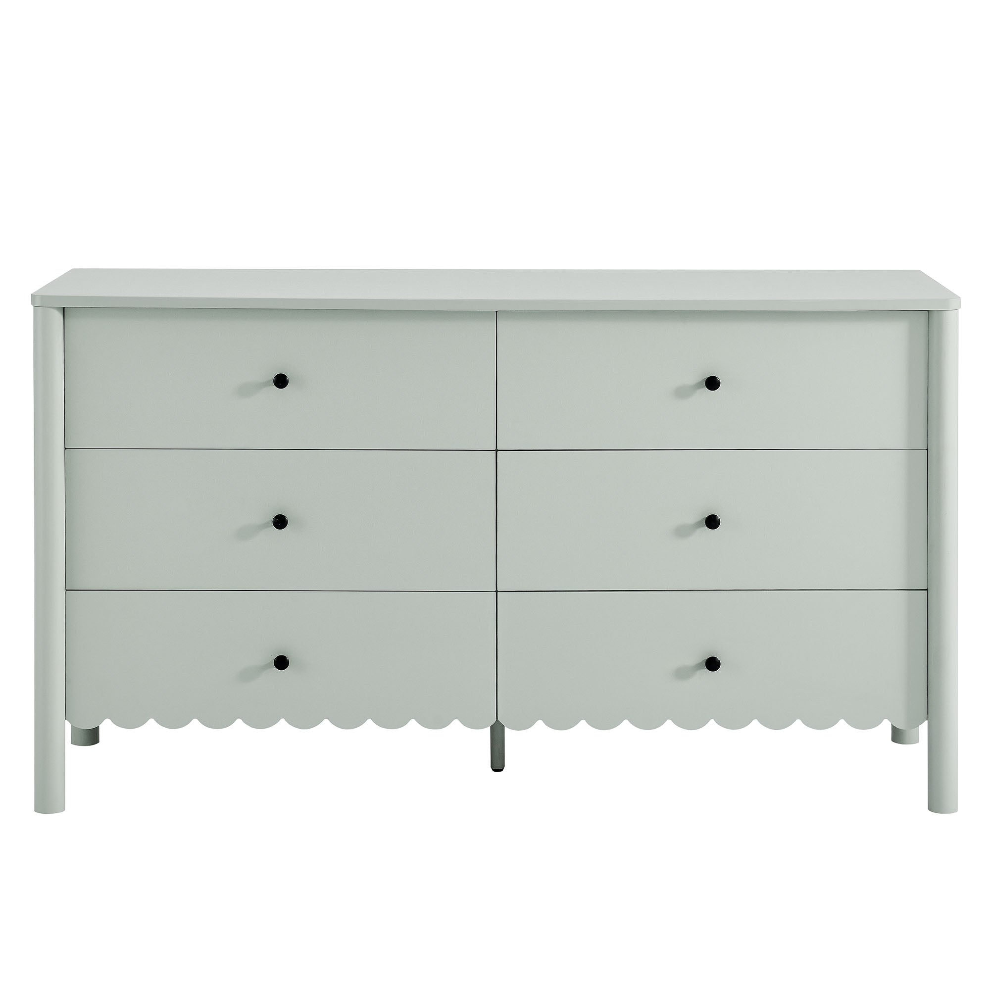 Emmeline Scalloped 6-Drawer Dresser – Light Gray, Sage, White (EEI-7157)