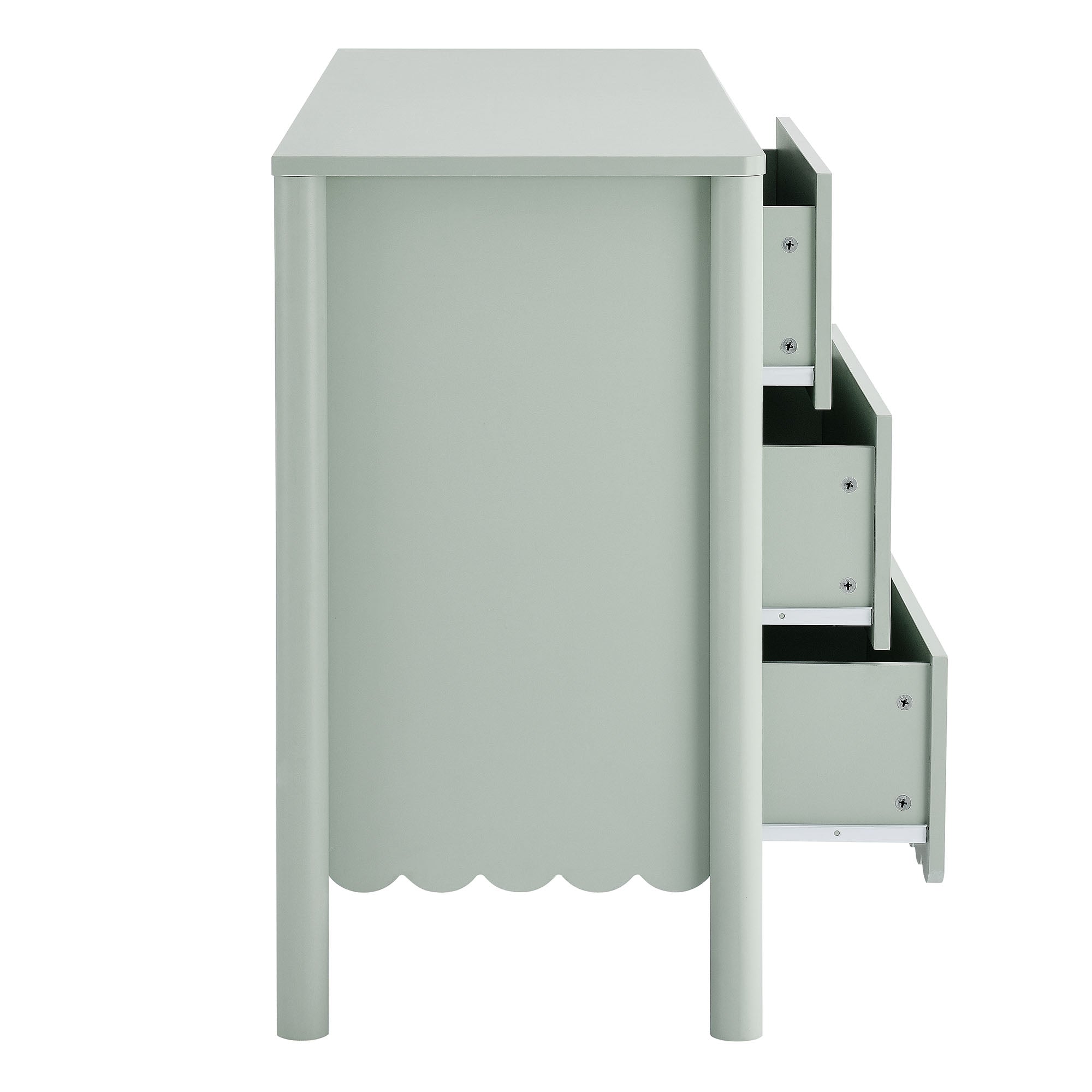 Emmeline Scalloped 6-Drawer Dresser – Light Gray, Sage, White (EEI-7157)