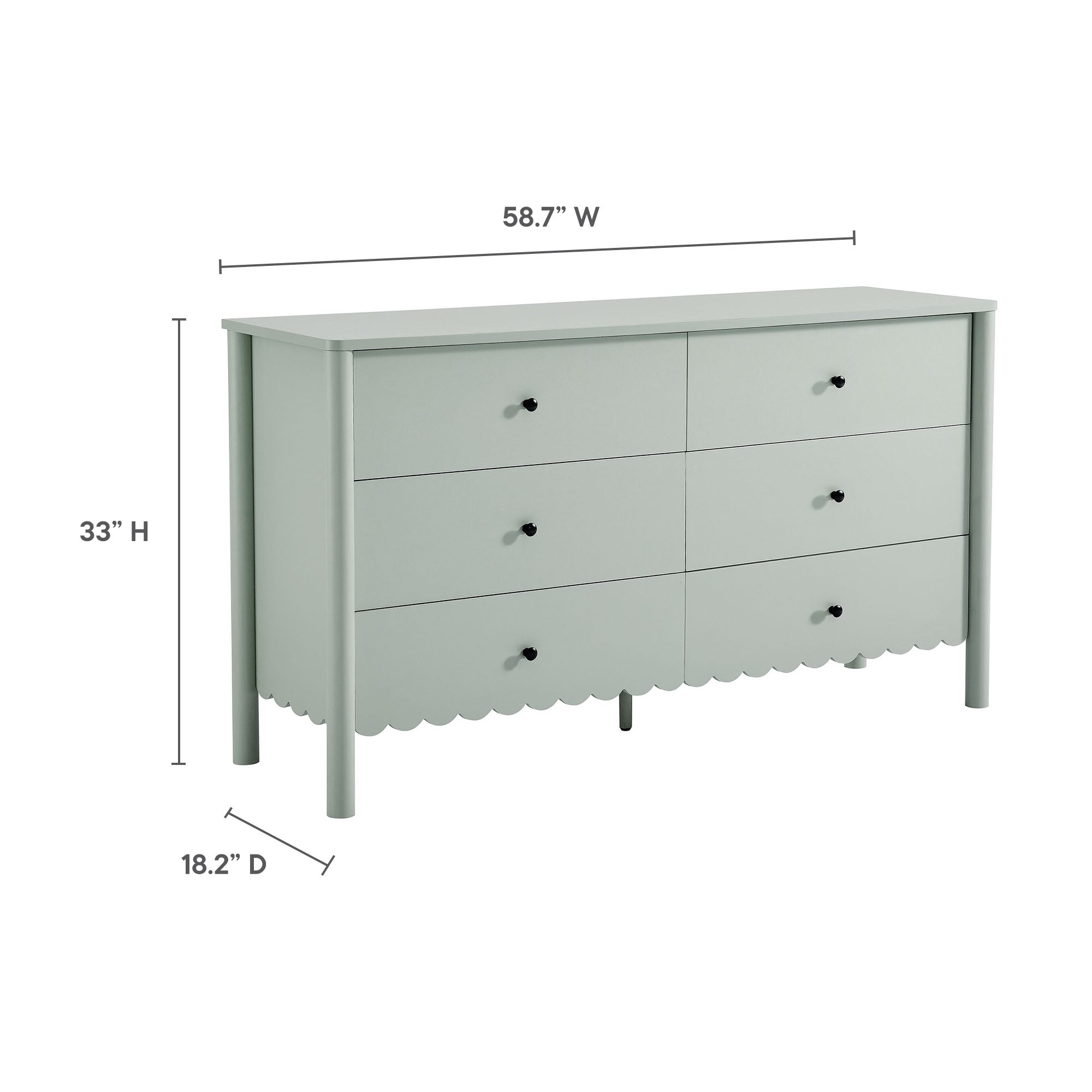 Emmeline Scalloped 6-Drawer Dresser – Light Gray, Sage, White (EEI-7157)