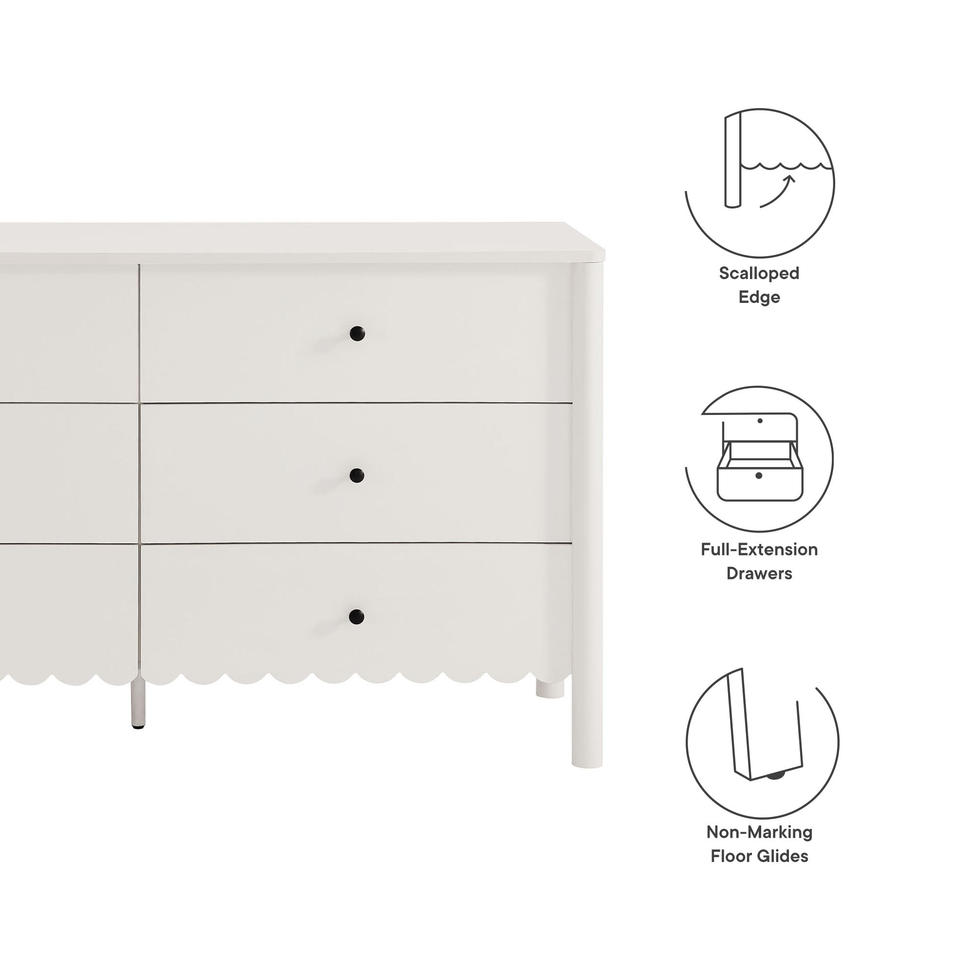 Emmeline Scalloped 6-Drawer Dresser – Light Gray, Sage, White (EEI-7157)