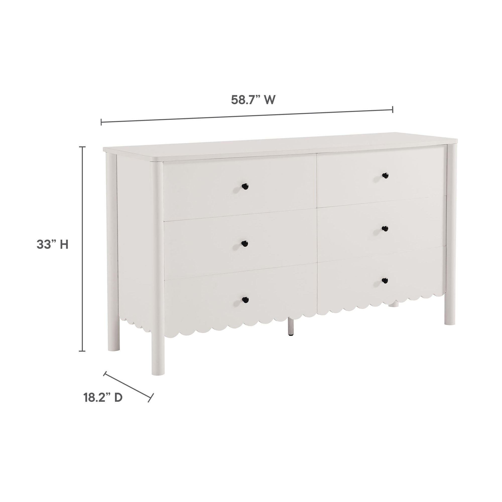 Emmeline Scalloped 6-Drawer Dresser – Light Gray, Sage, White (EEI-7157)