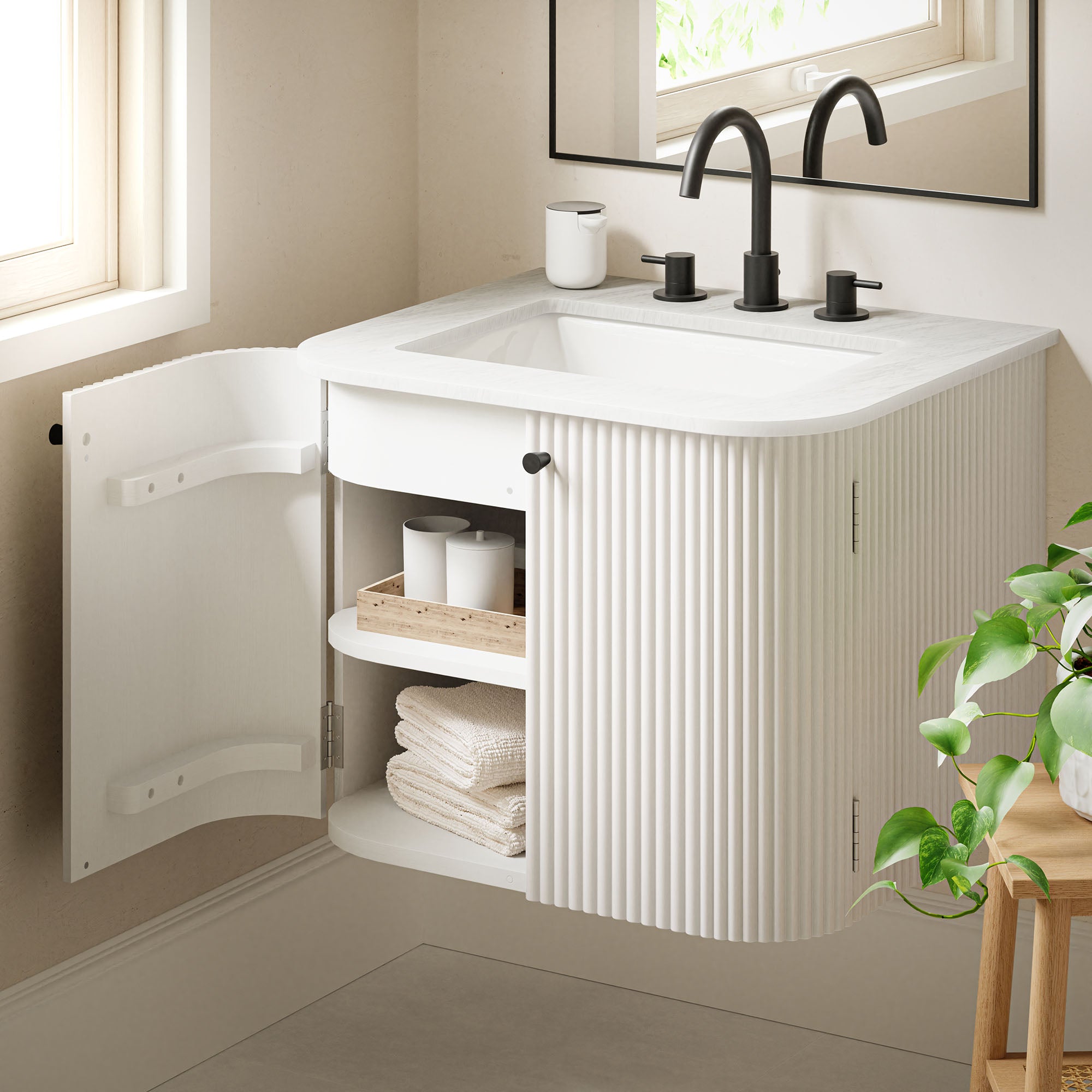Modway Zia 24" Wall-Mount Bathroom Vanity with Marble Sink