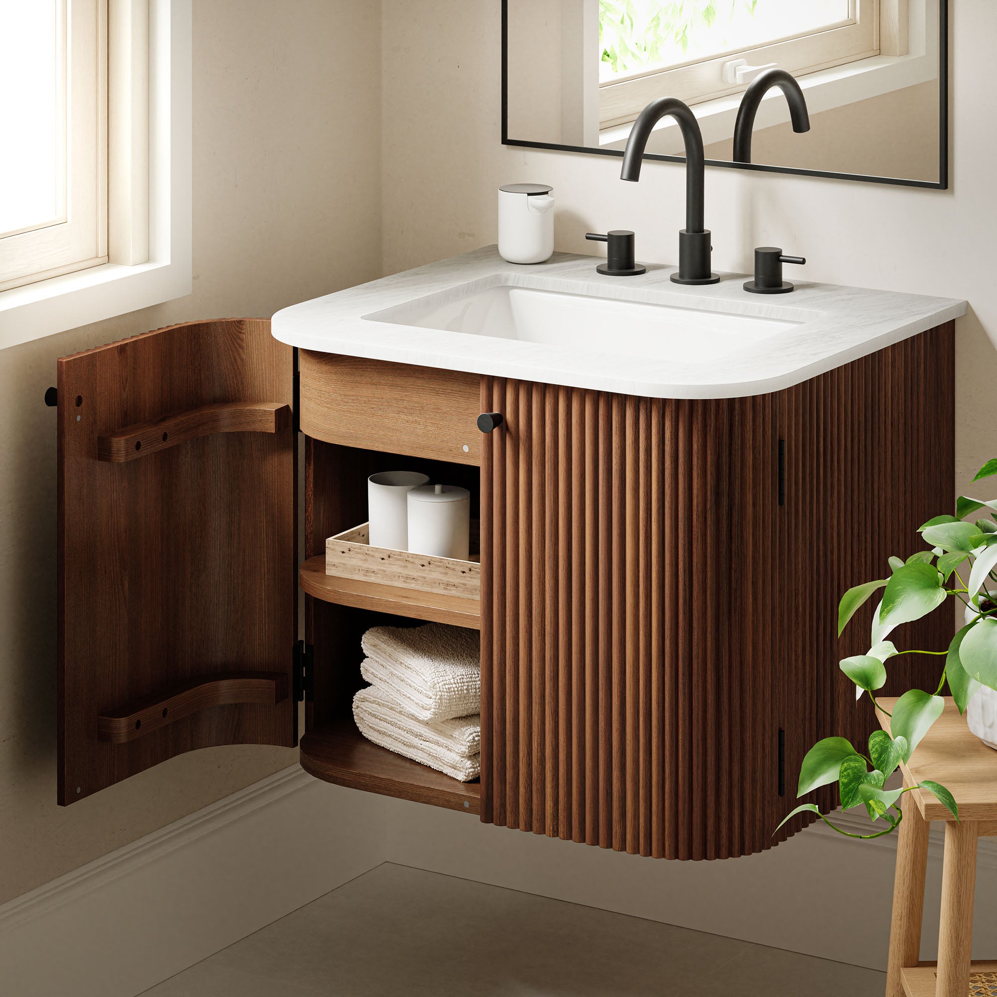 Modway Zia 24" Wall-Mount Bathroom Vanity with Marble Sink