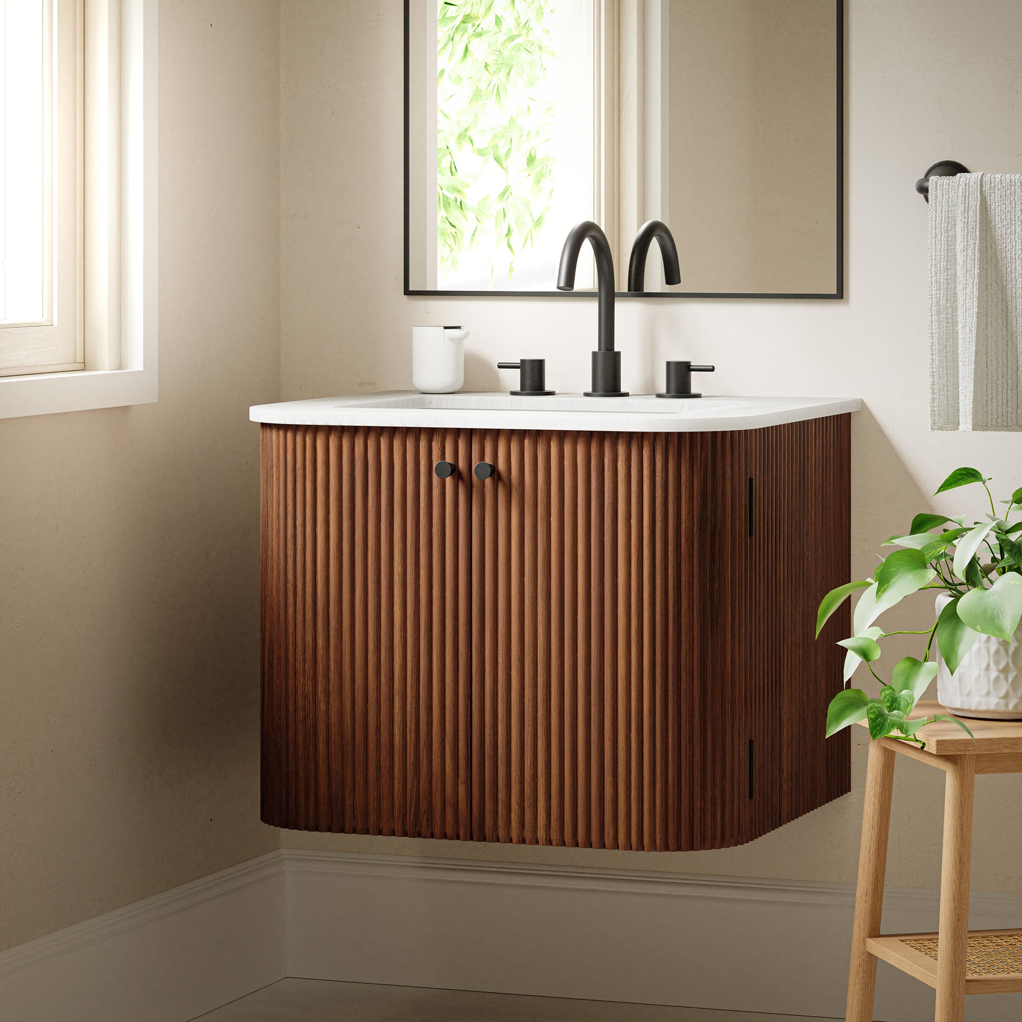Modway Zia 24" Wall-Mount Bathroom Vanity with Marble Sink