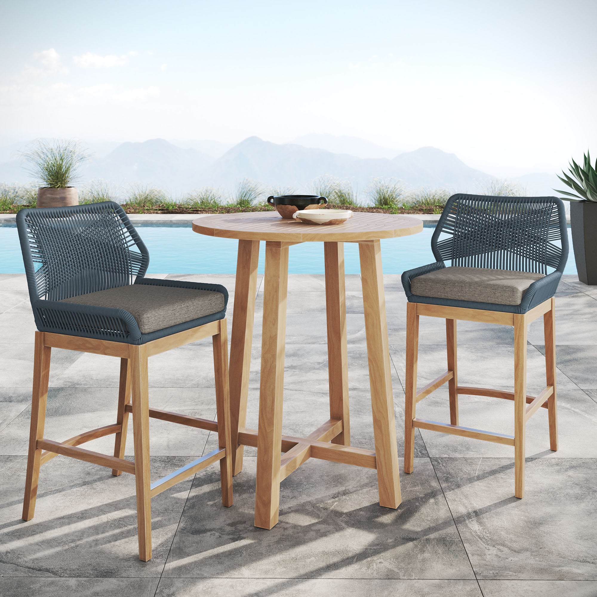 Modway Wellspring 3-Piece Outdoor Patio Teak Wood Bar Set