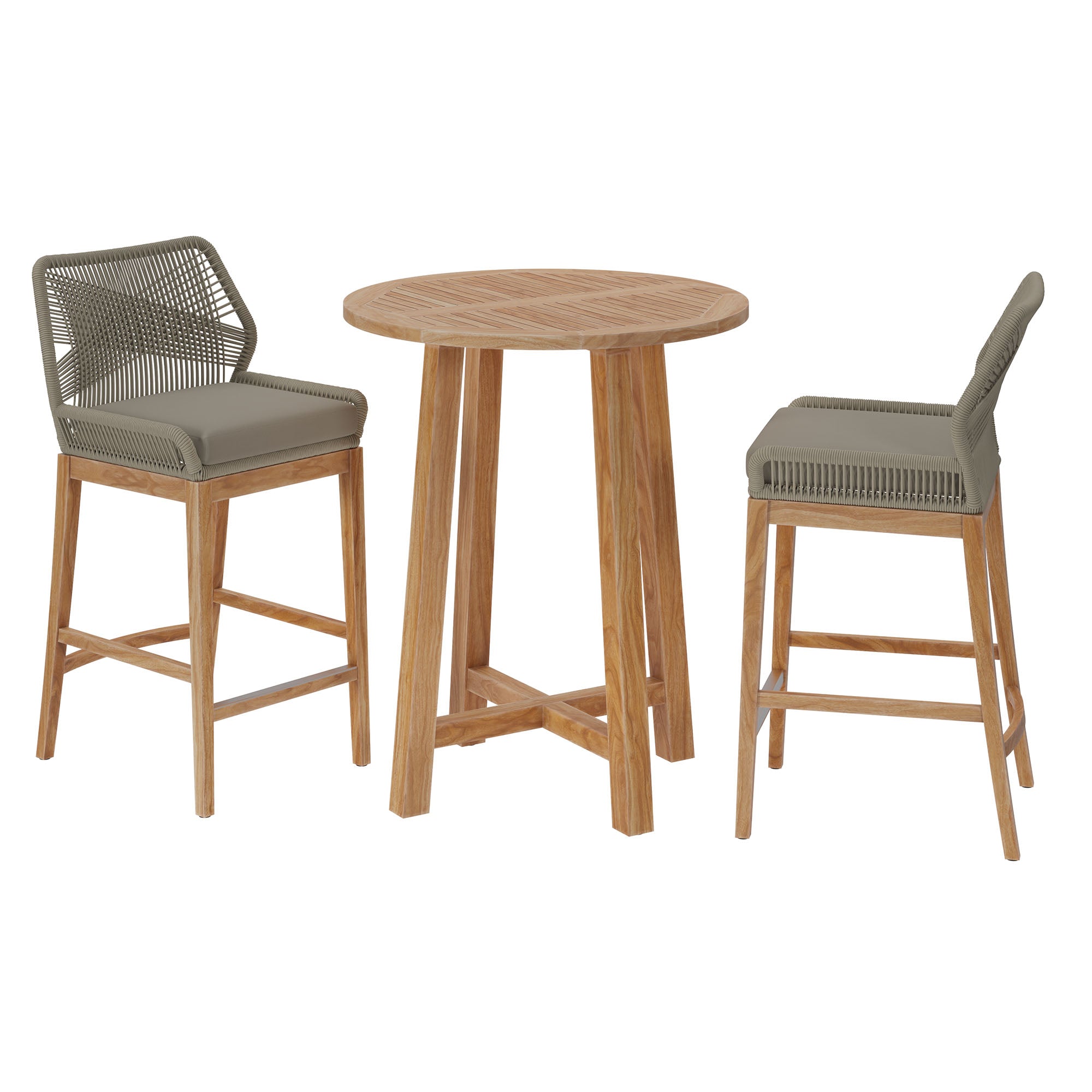 Modway Wellspring 3-Piece Outdoor Patio Teak Wood Bar Set