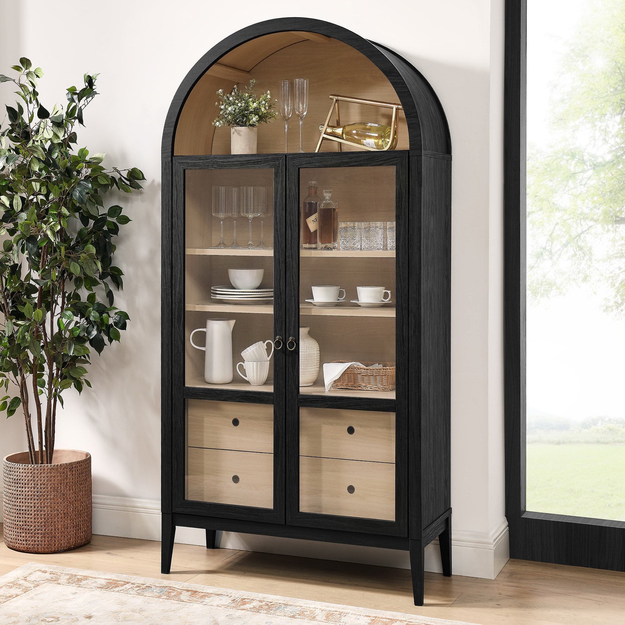Nolan 74" Tall Wide Arched Storage Display Cabinet
