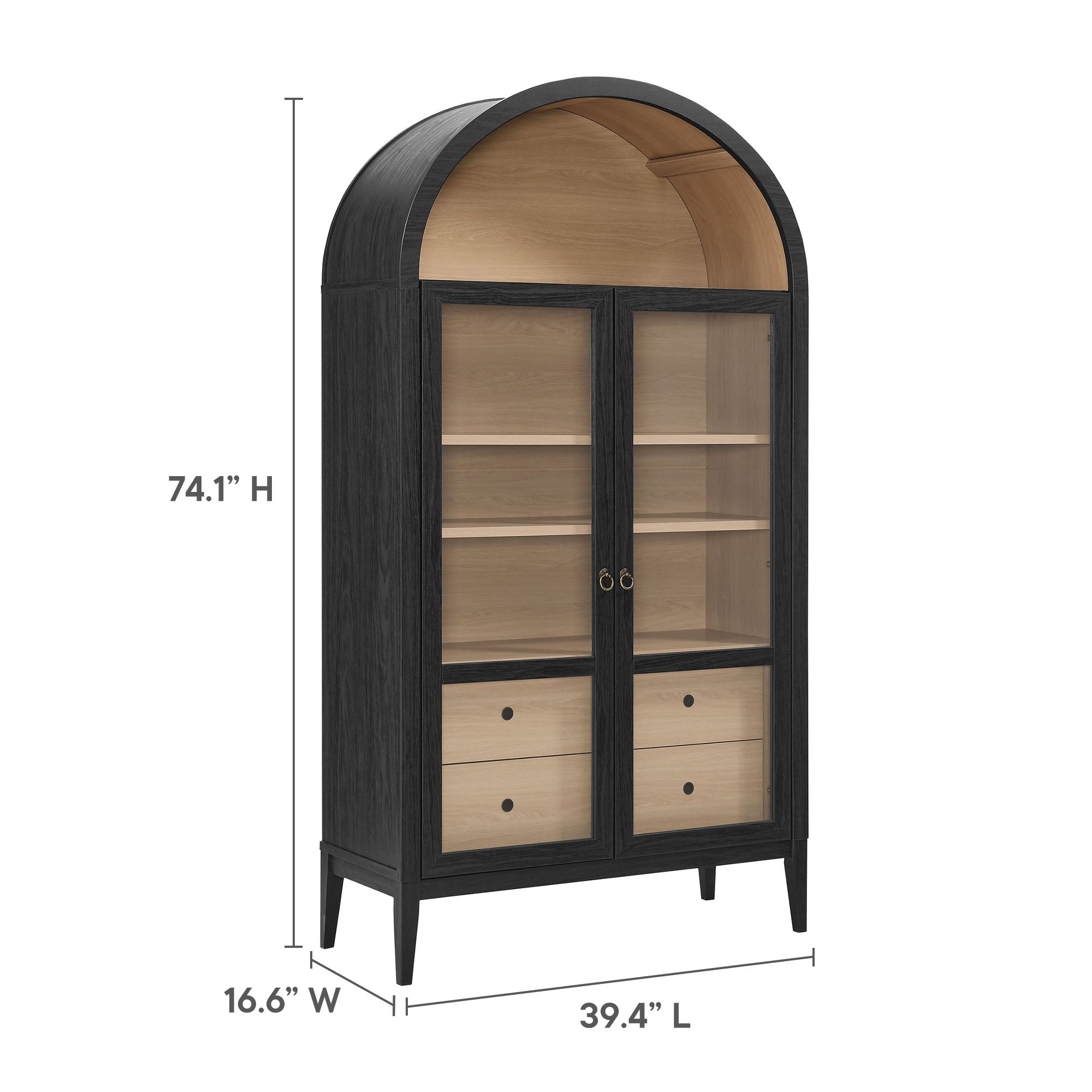 Nolan 74" Tall Wide Arched Storage Display Cabinet