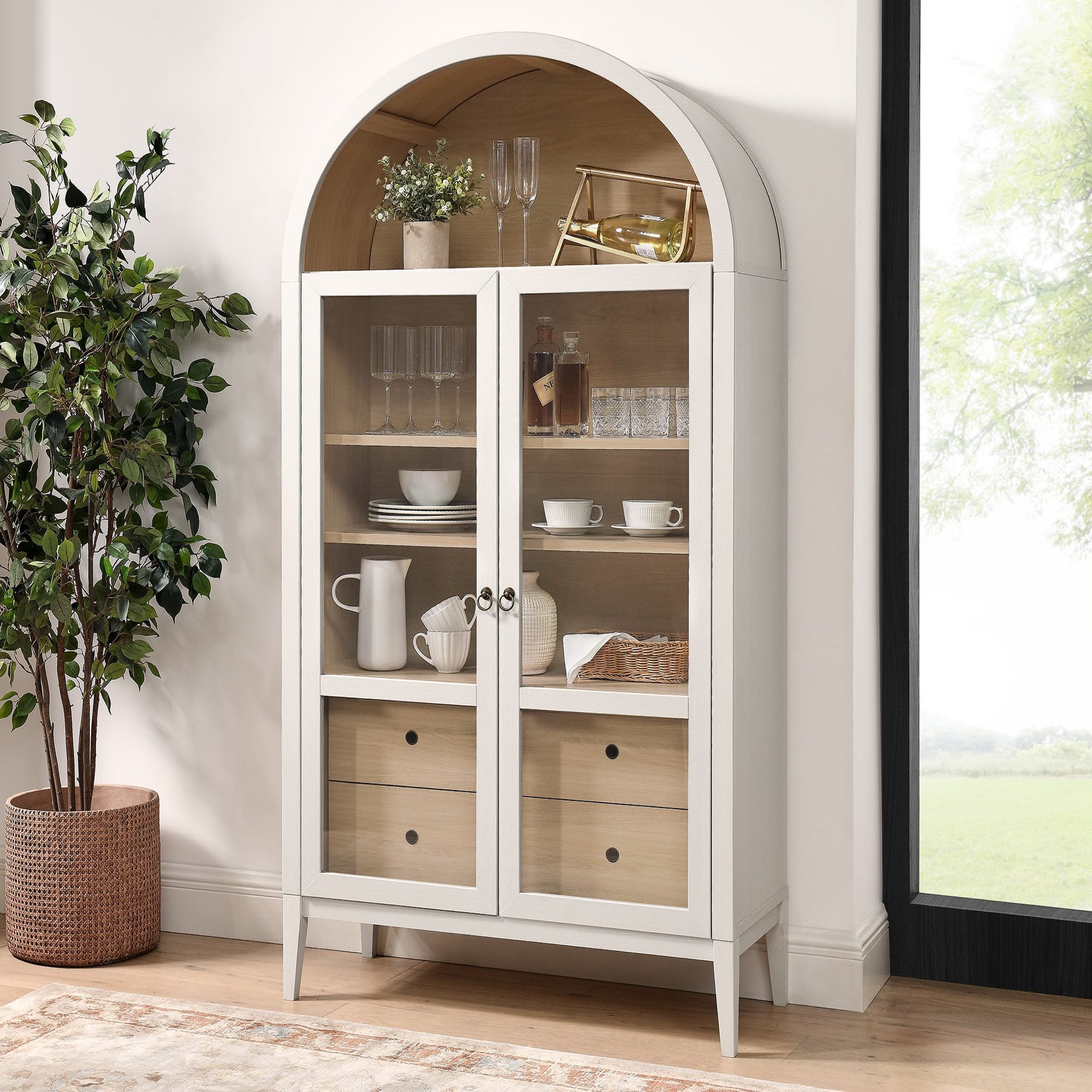 Nolan 74" Tall Wide Arched Storage Display Cabinet