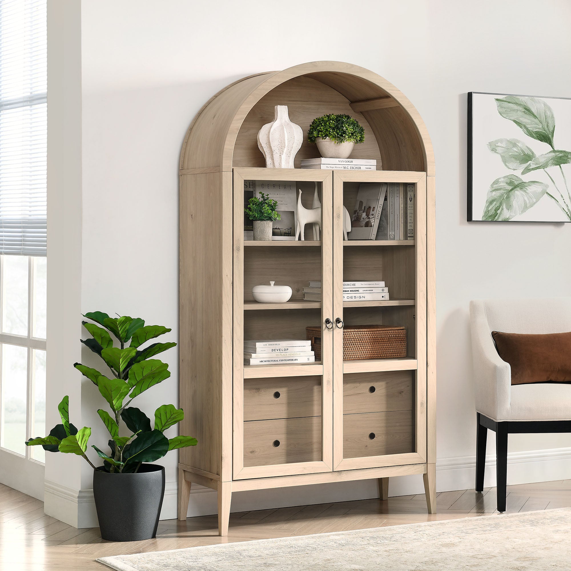 Nolan 74" Tall Wide Arched Storage Display Cabinet