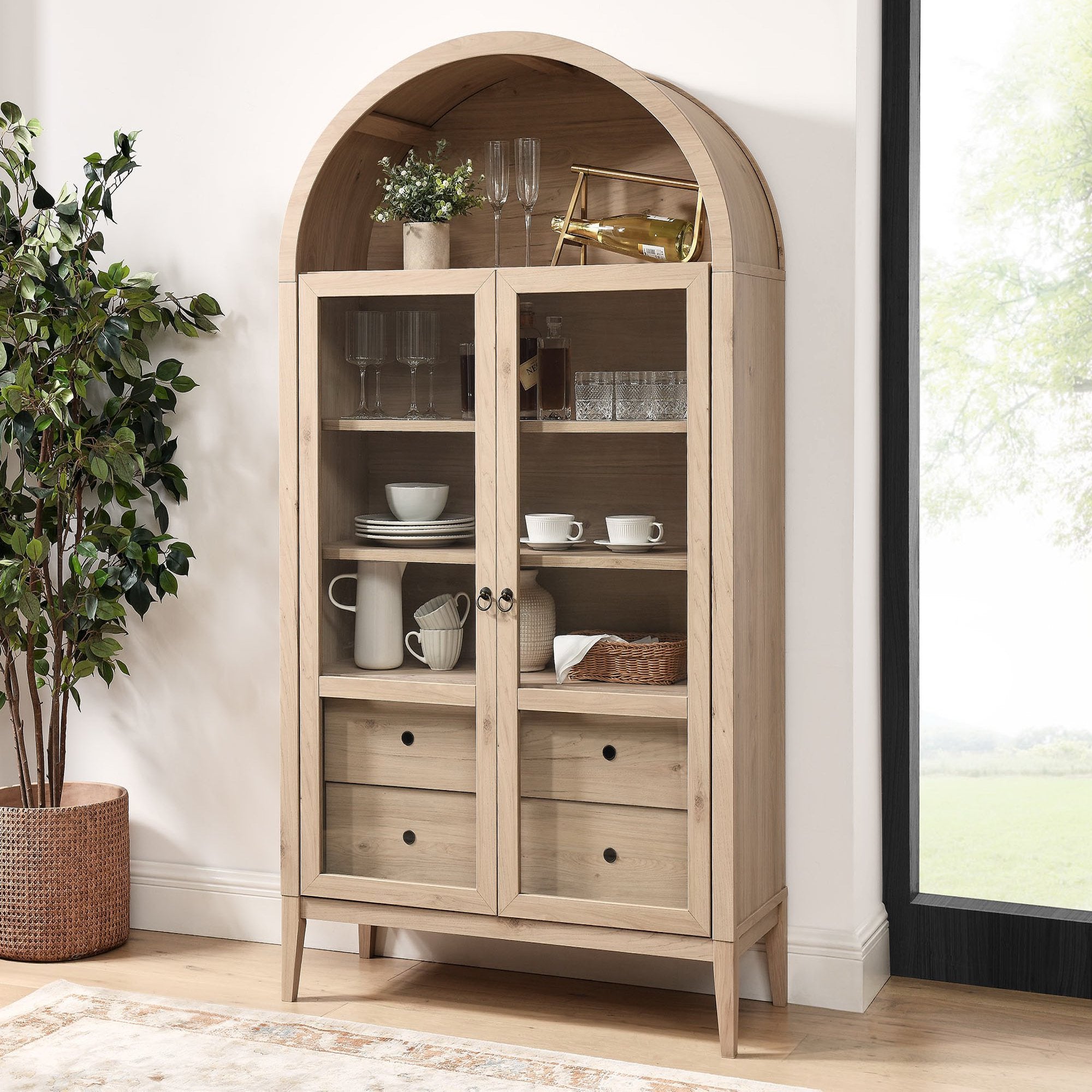 Nolan 74" Tall Wide Arched Storage Display Cabinet
