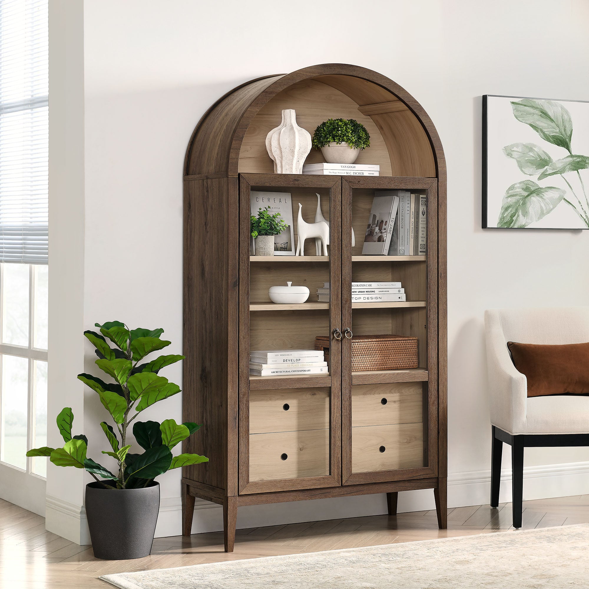 Nolan 74" Tall Wide Arched Storage Display Cabinet