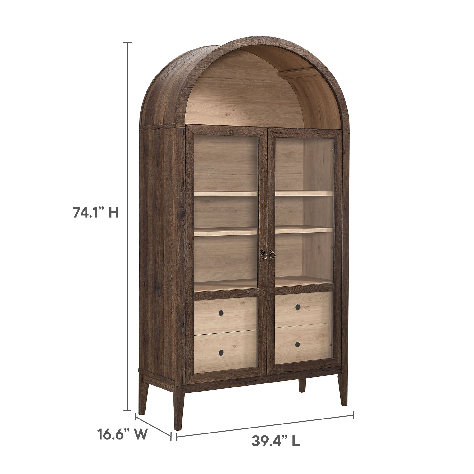 Nolan 74" Tall Wide Arched Storage Display Cabinet