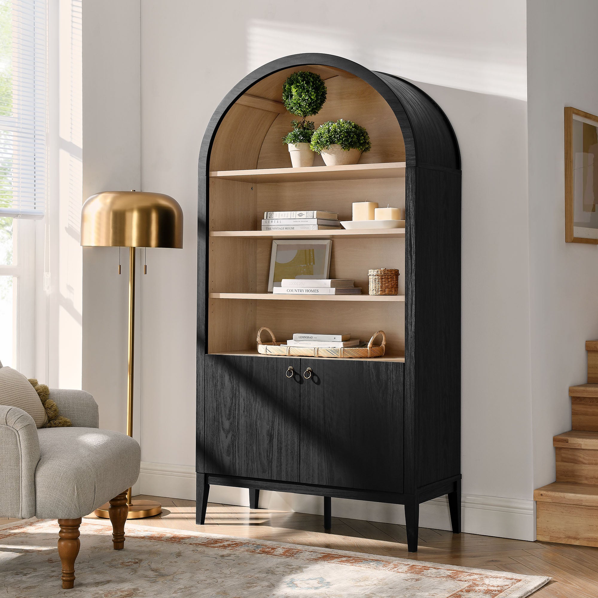 Modway Nolan 74" Tall Wide Arched Storage Display Cabinet Bookshelf