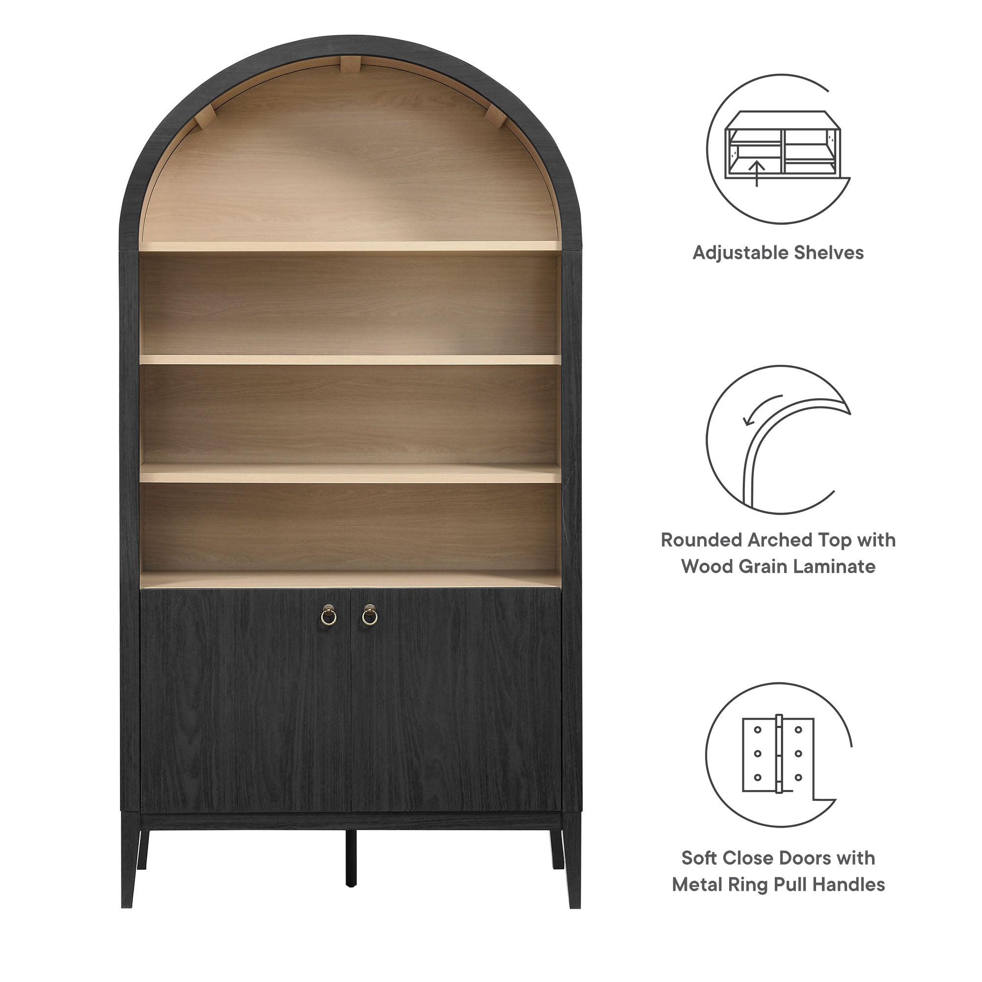 Modway Nolan 74" Tall Wide Arched Storage Display Cabinet Bookshelf