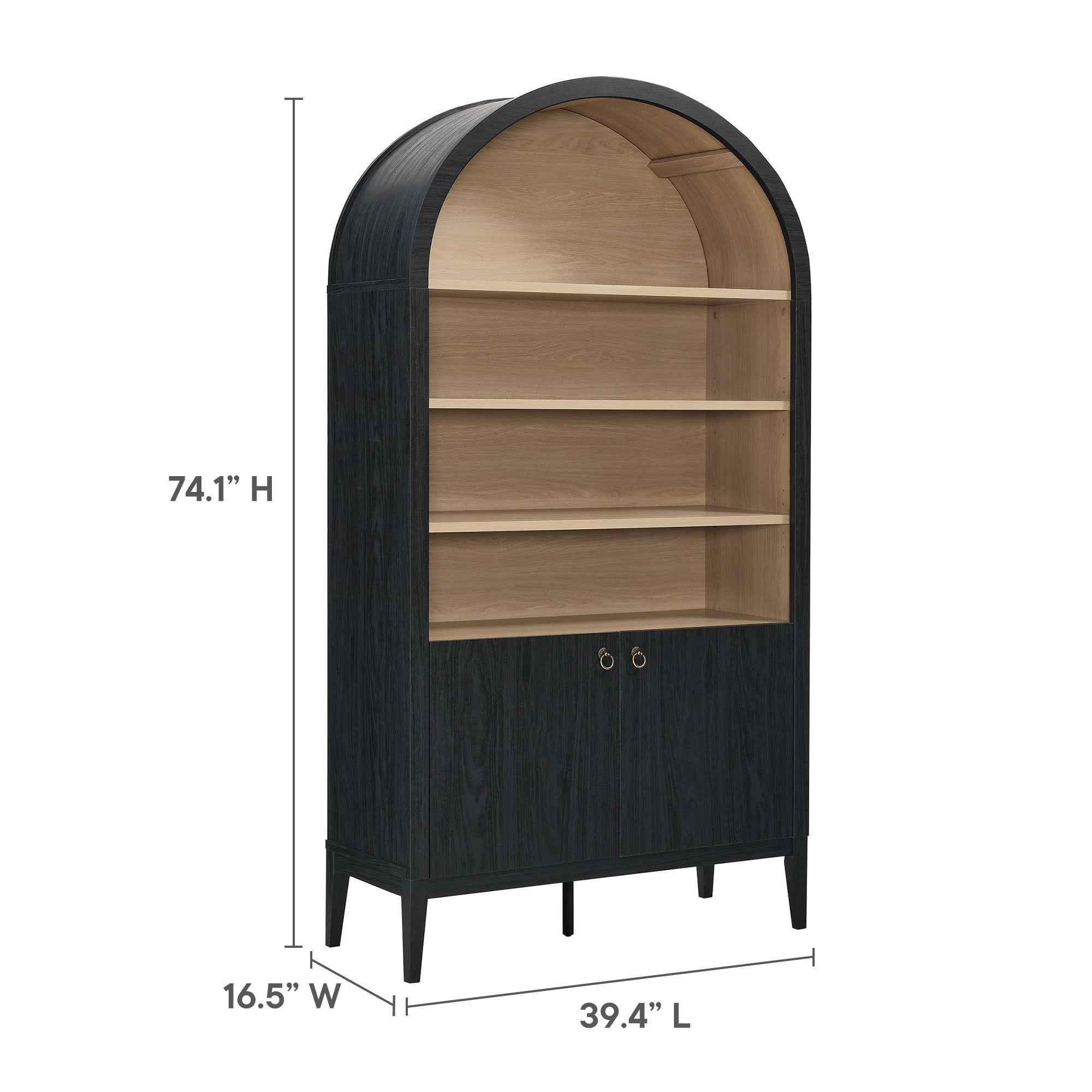 Modway Nolan 74" Tall Wide Arched Storage Display Cabinet Bookshelf