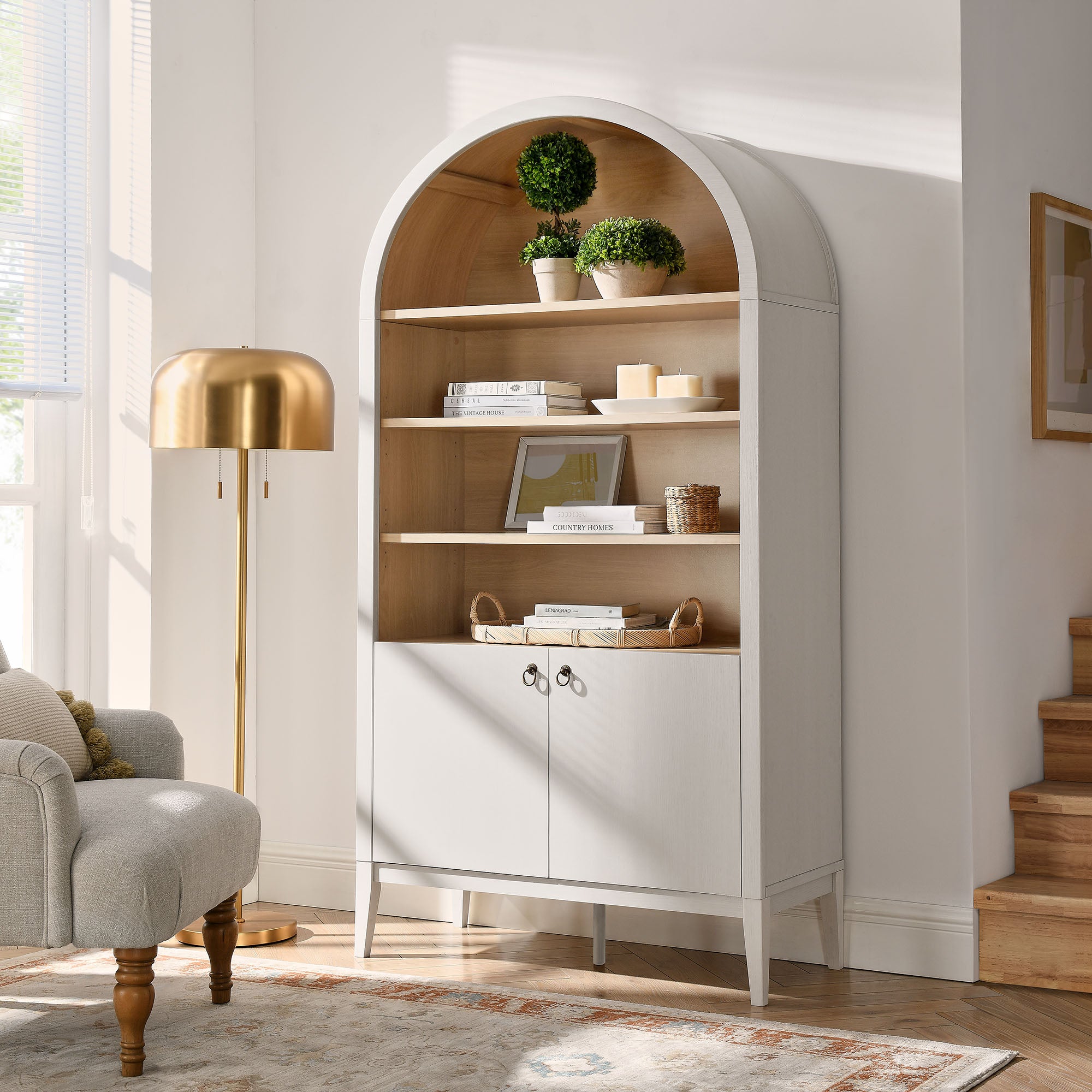 Modway Nolan 74" Tall Wide Arched Storage Display Cabinet Bookshelf