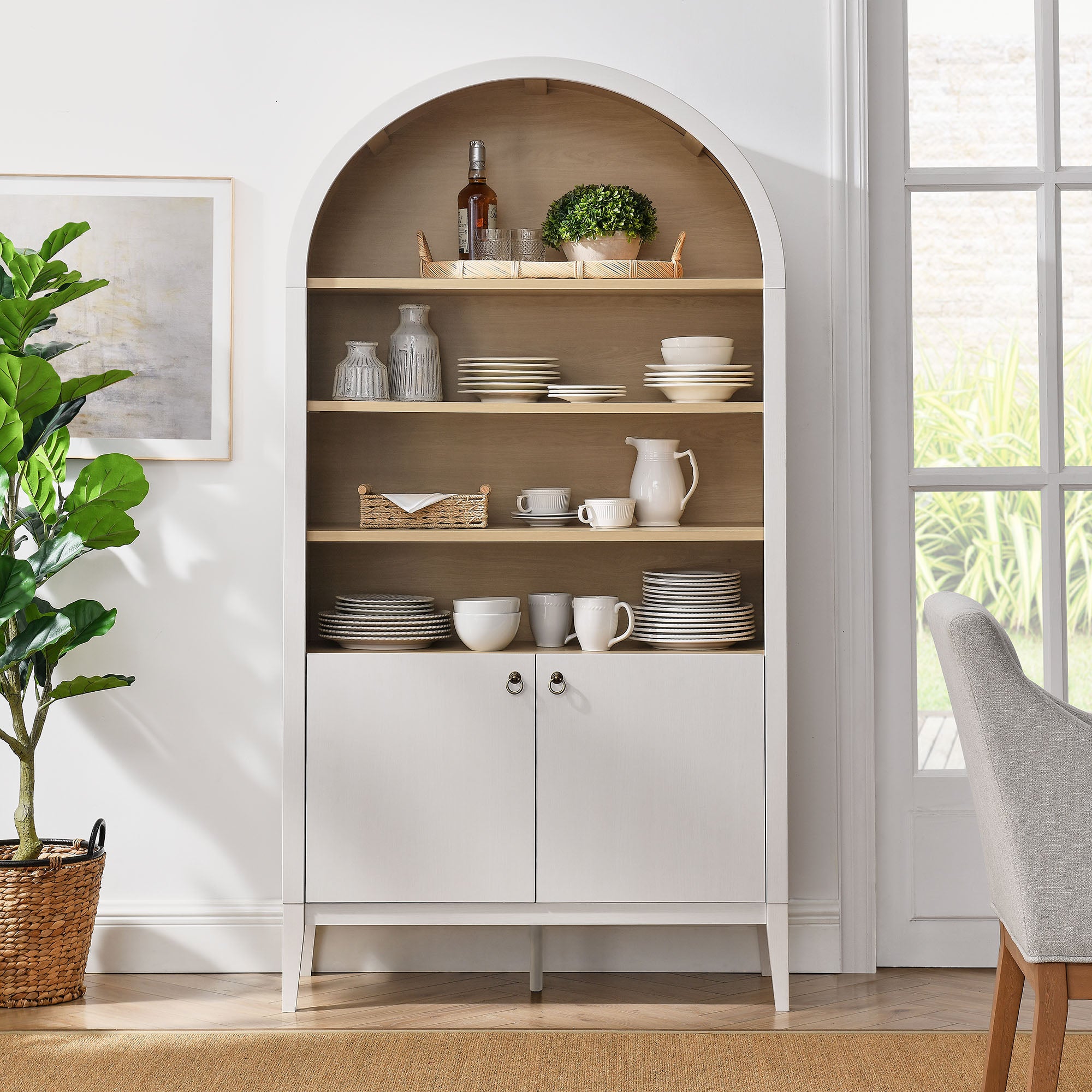 Modway Nolan 74" Tall Wide Arched Storage Display Cabinet Bookshelf