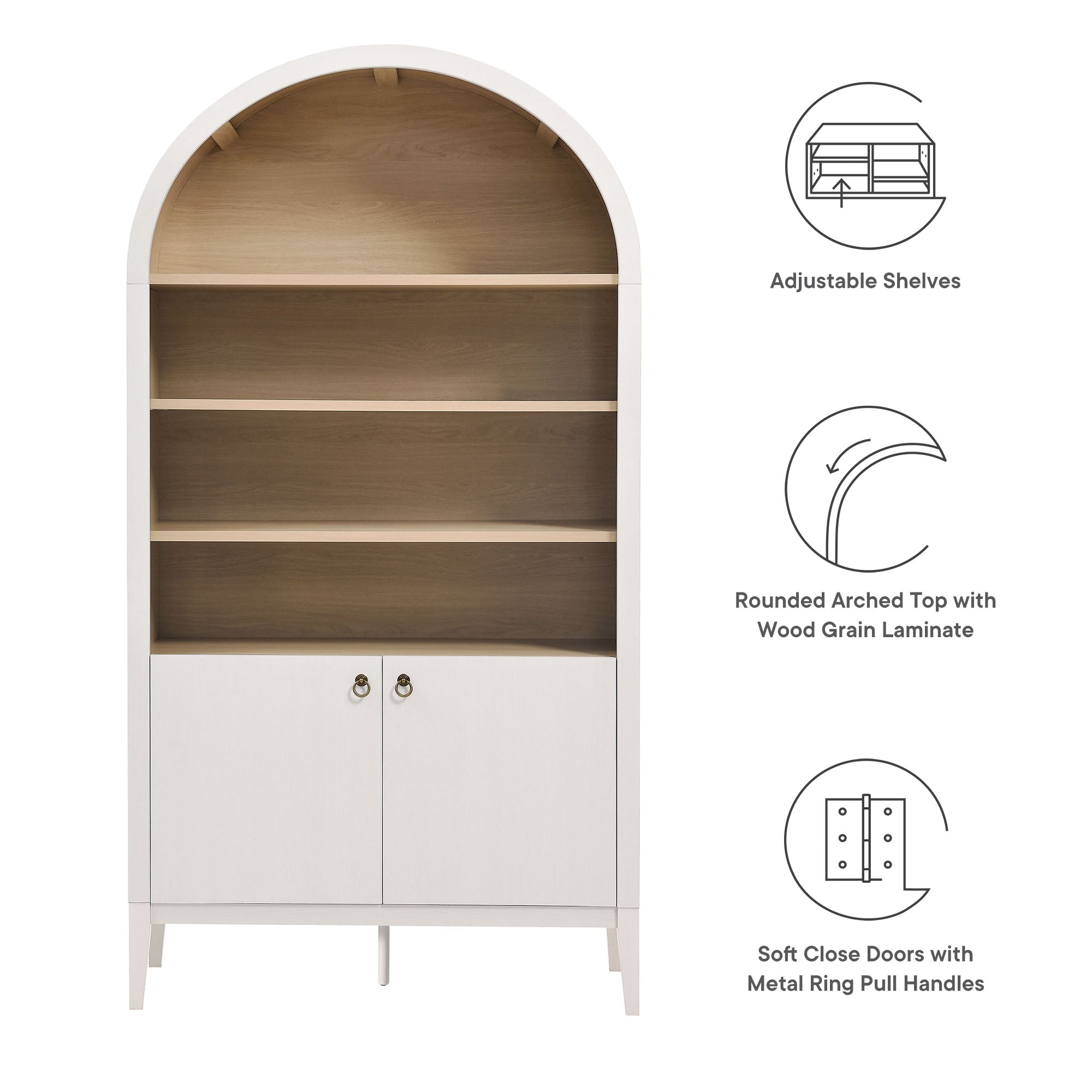 Modway Nolan 74" Tall Wide Arched Storage Display Cabinet Bookshelf