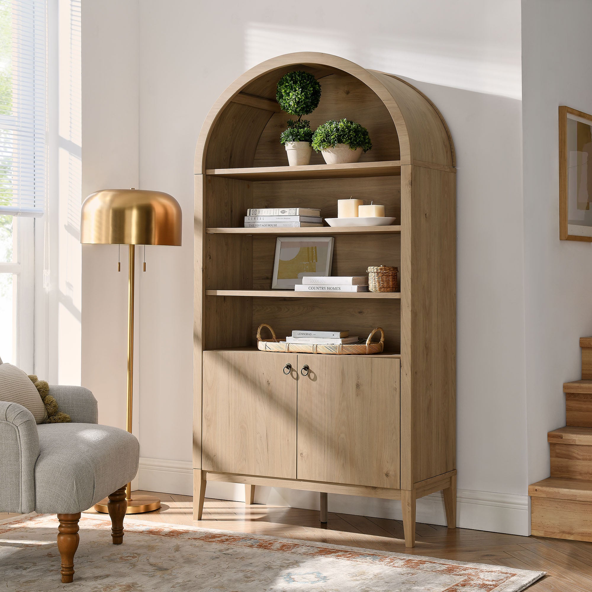 Modway Nolan 74" Tall Wide Arched Storage Display Cabinet Bookshelf