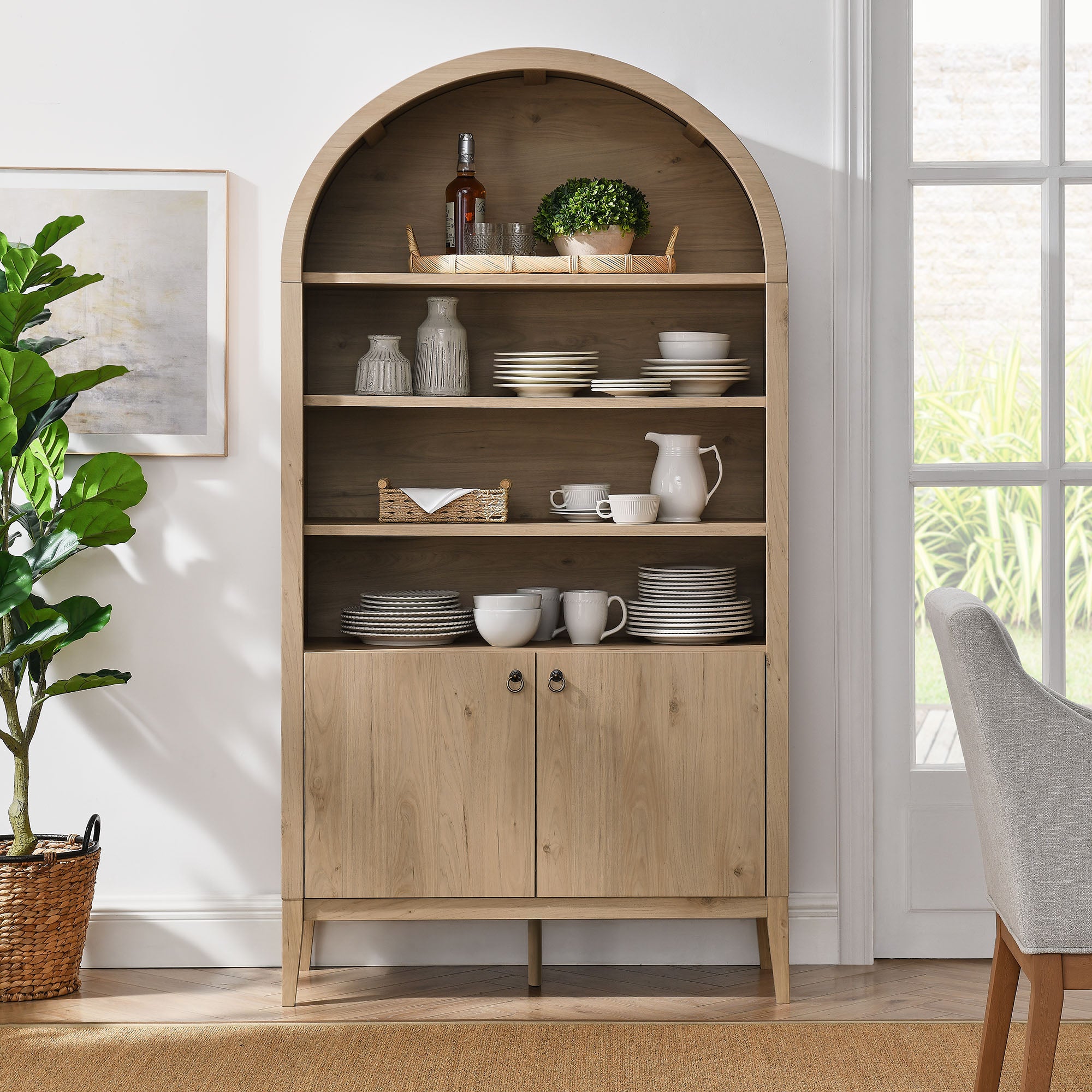 Modway Nolan 74" Tall Wide Arched Storage Display Cabinet Bookshelf