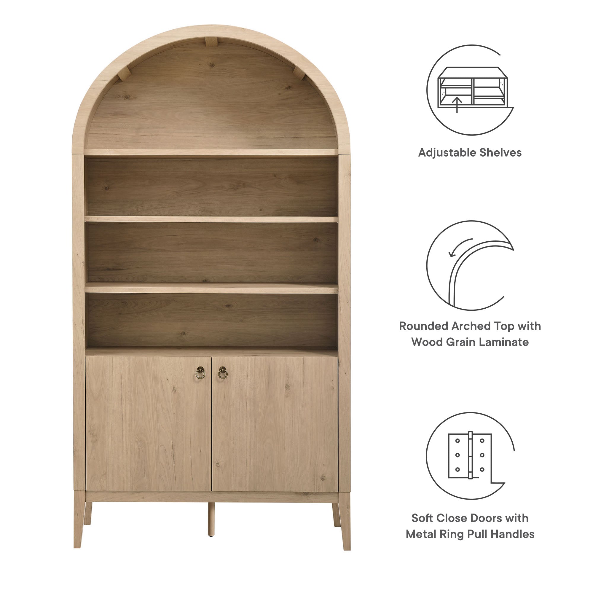 Modway Nolan 74" Tall Wide Arched Storage Display Cabinet Bookshelf