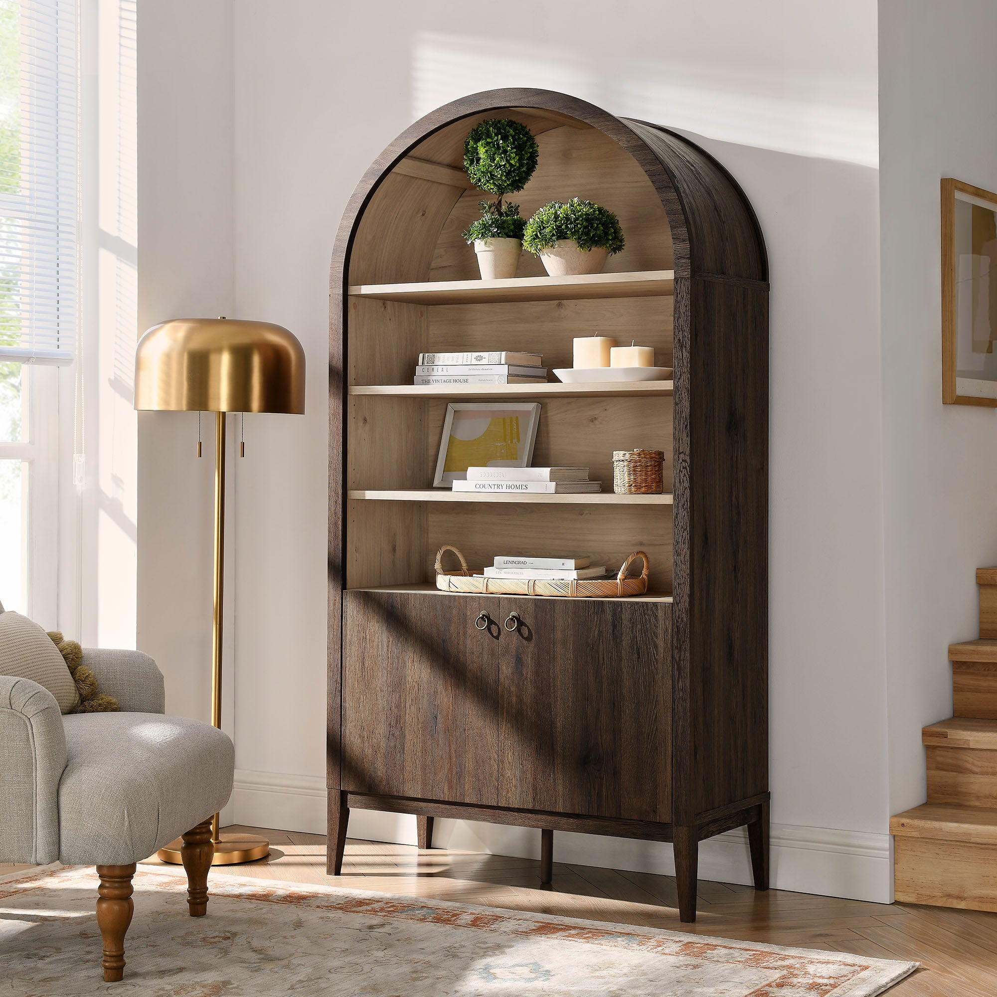 Modway Nolan 74" Tall Wide Arched Storage Display Cabinet Bookshelf
