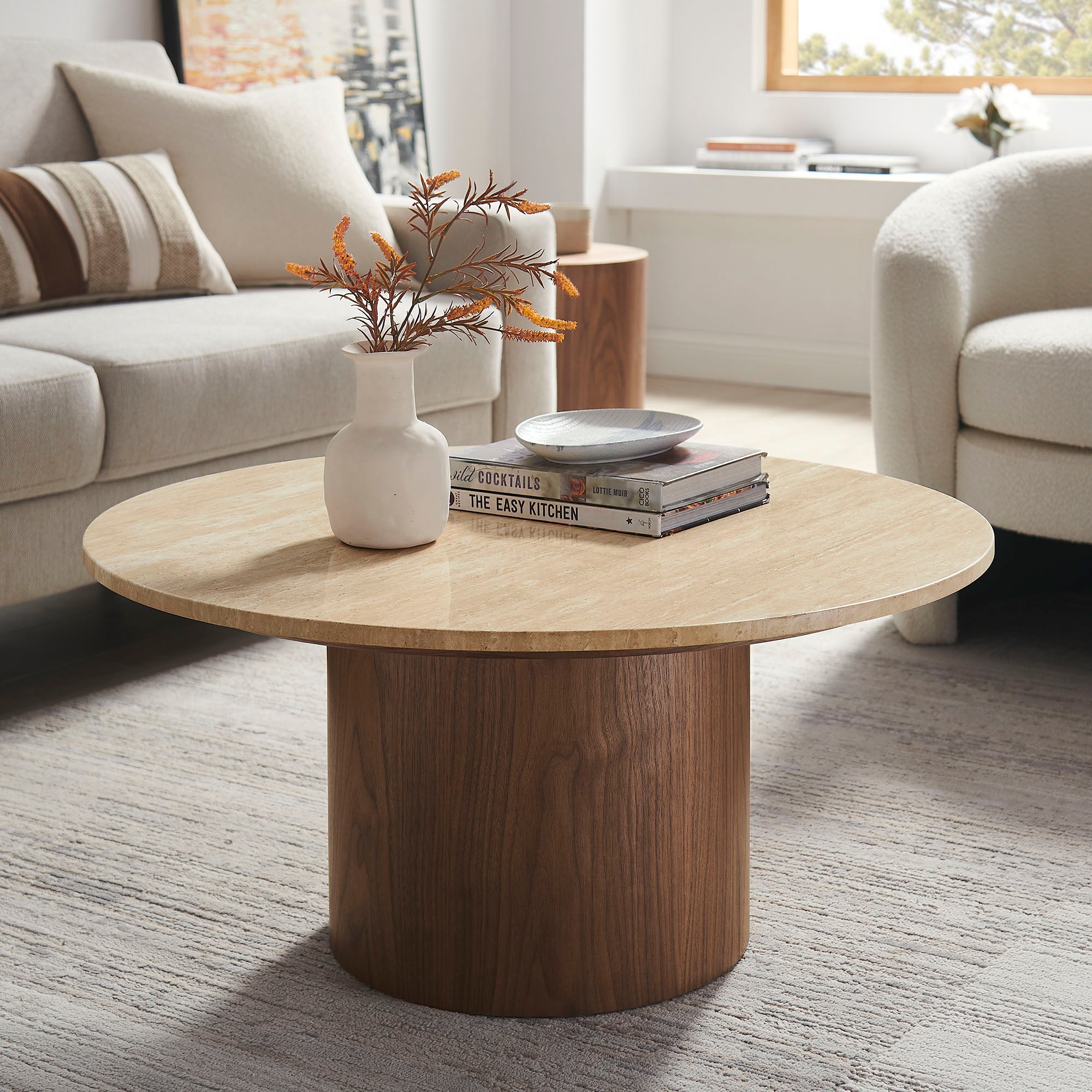 Modway Kioni Round Travertine Coffee Table
