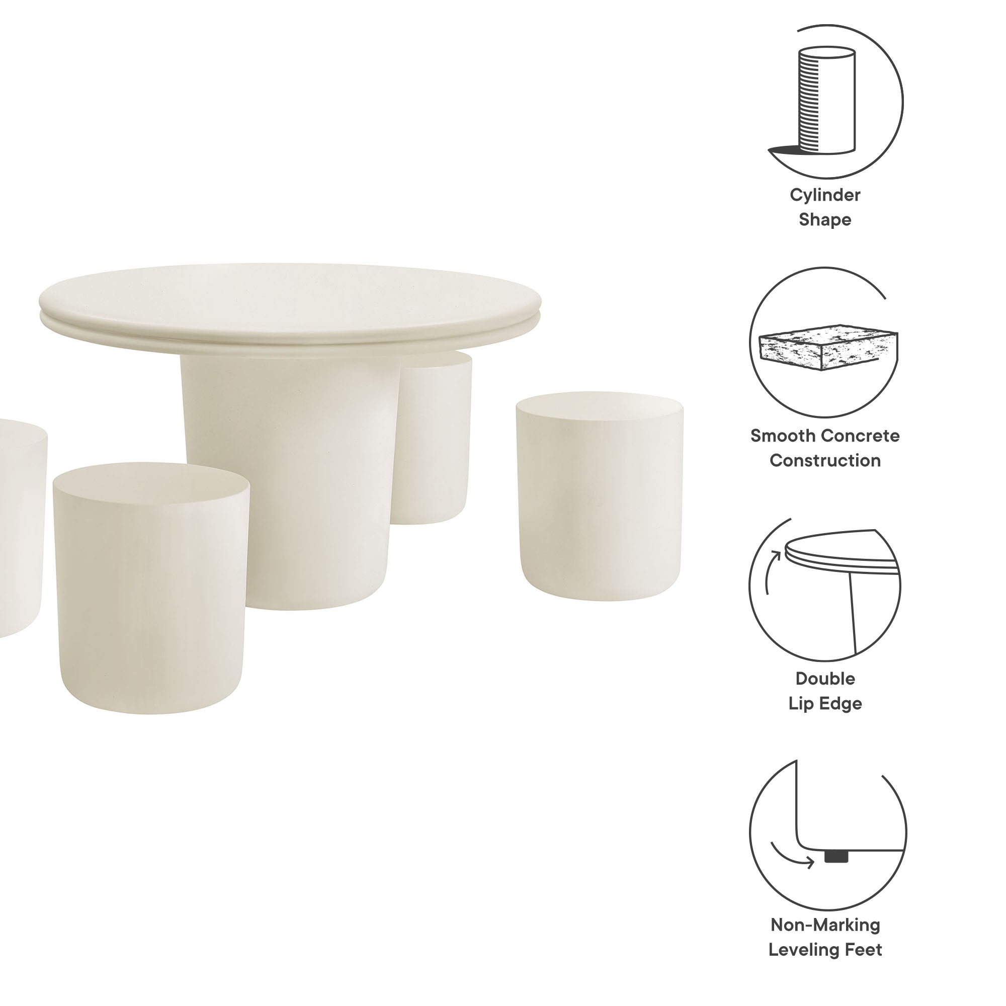 Modway Brion Indoor - Outdoor Patio Concrete 5 Piece Dining Table Set