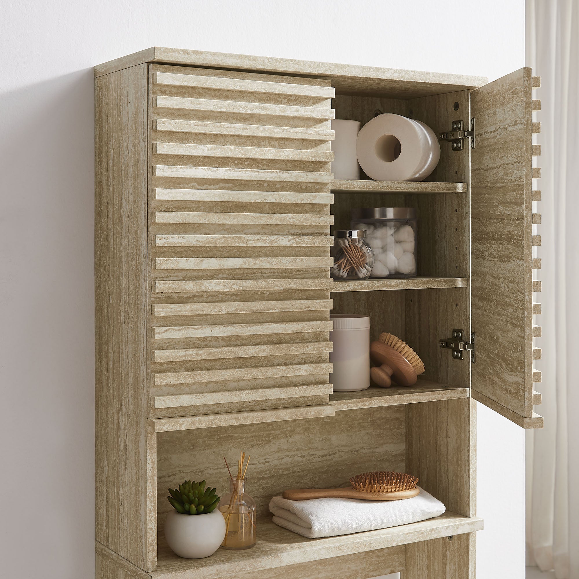 Modway Render Over the Toilet Faux Travertine Bathroom Storage Cabinet