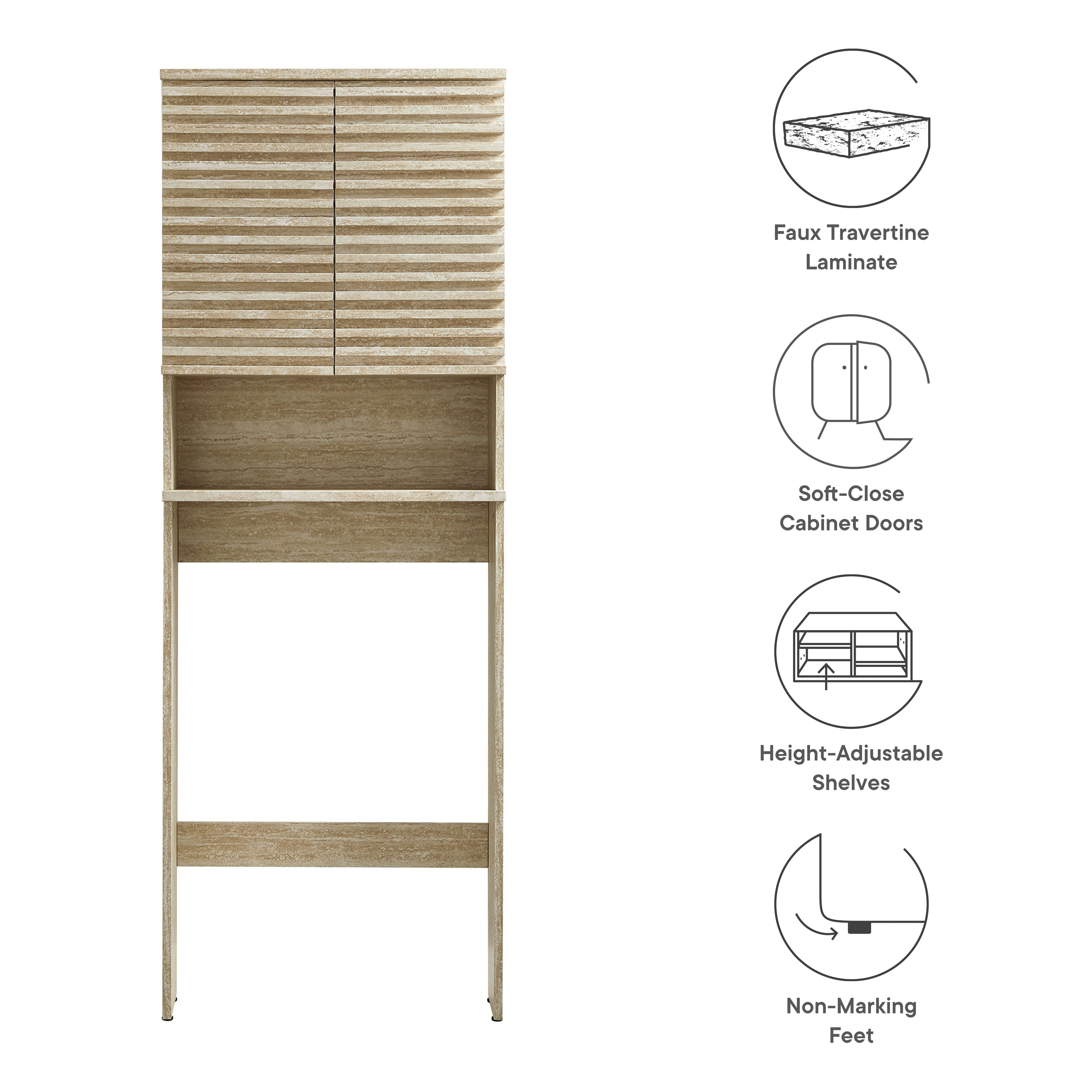 Modway Render Over the Toilet Faux Travertine Bathroom Storage Cabinet