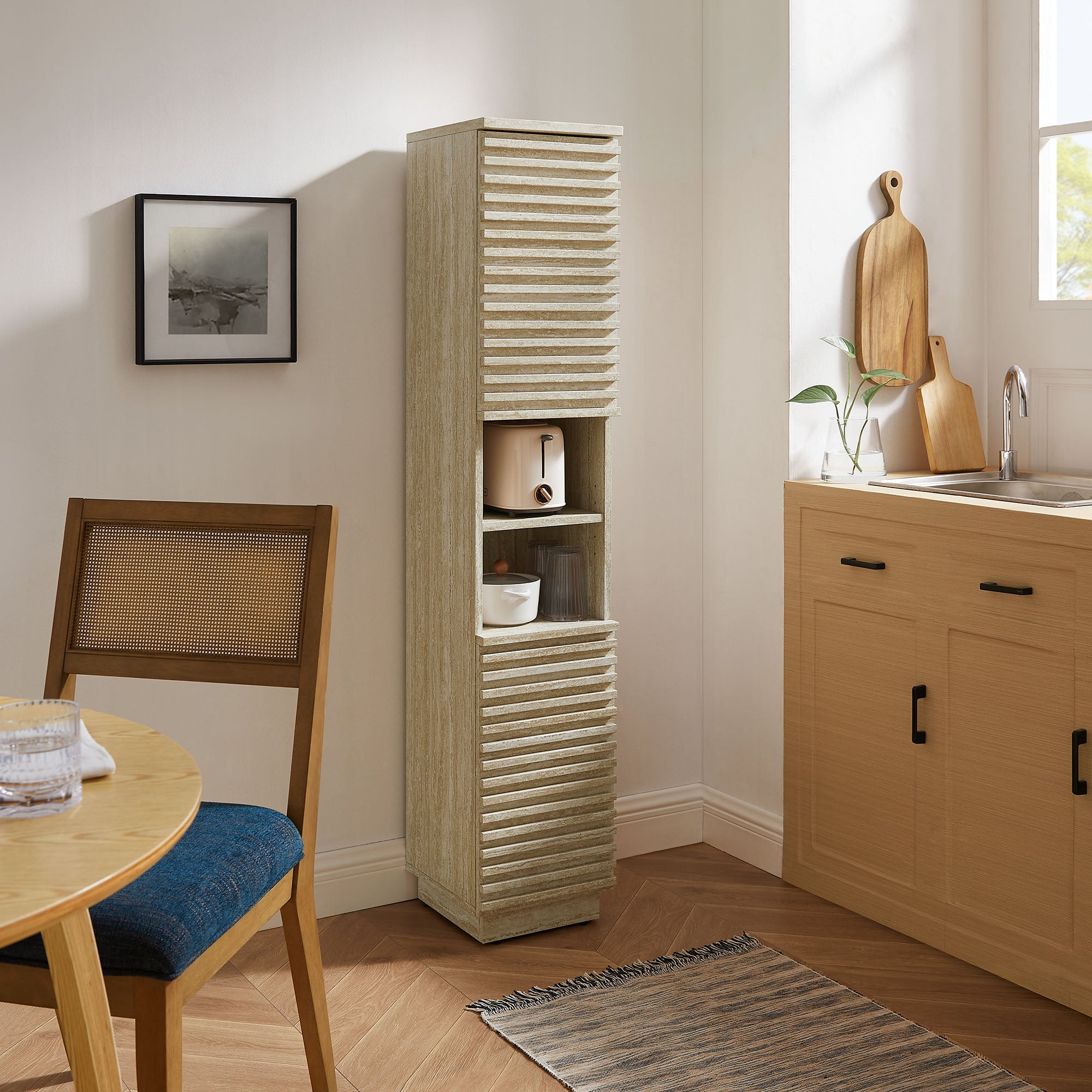 Modway Render Tall Narrow Faux Travertine Linen Storage Cabinet