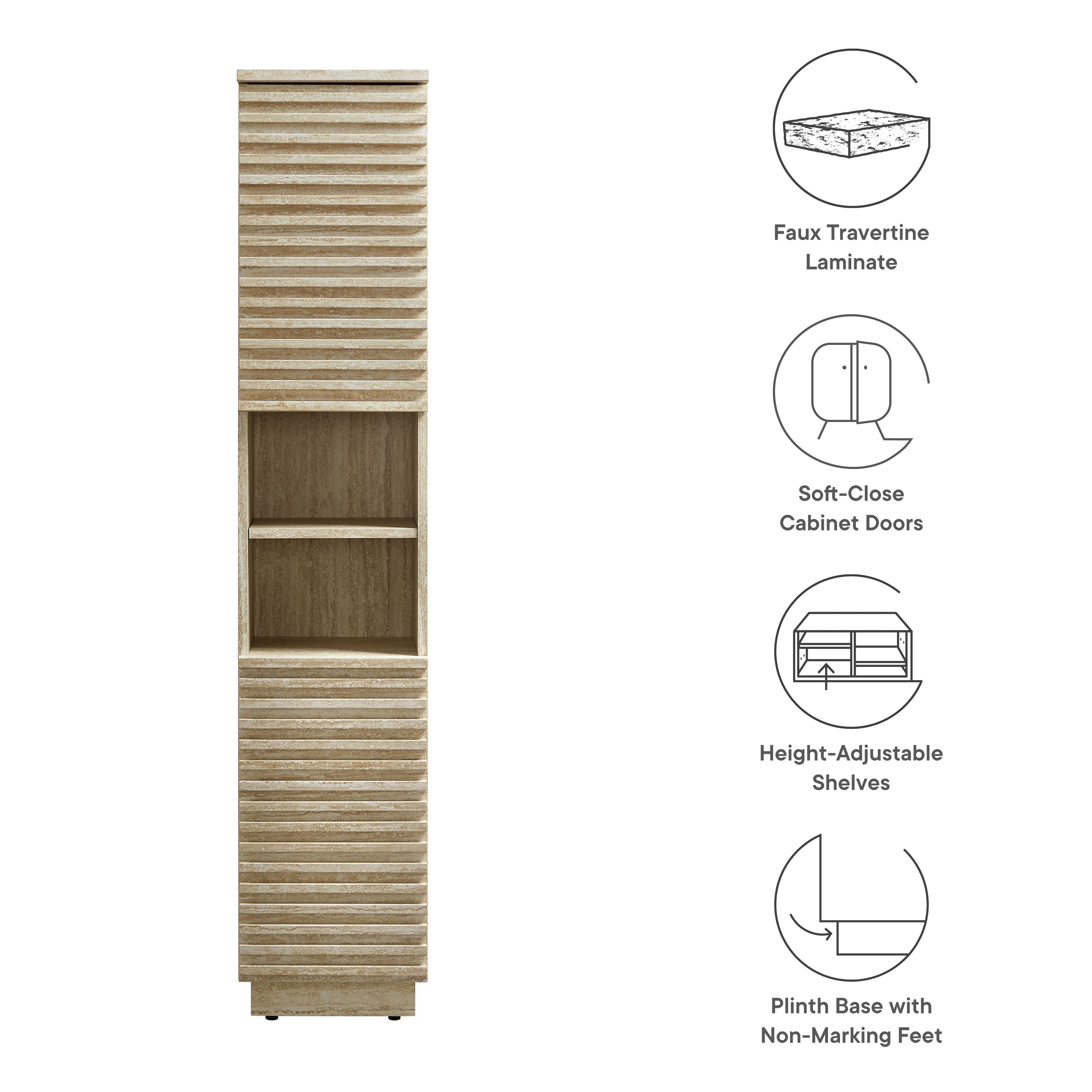 Modway Render Tall Narrow Faux Travertine Linen Storage Cabinet