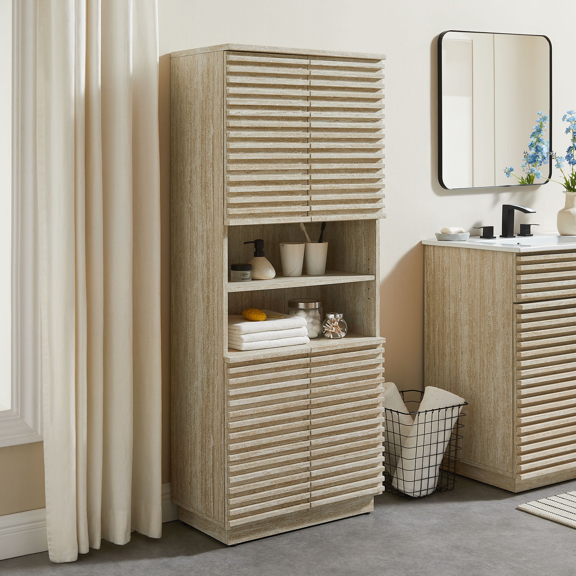 Modway Render Tall Faux Travertine Linen Storage Cabinet