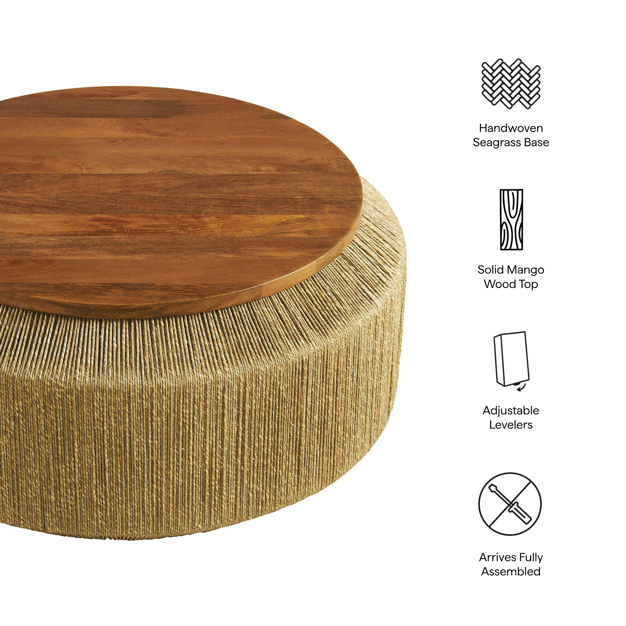 Modway Maris Seagrass and Wood Coffee Table