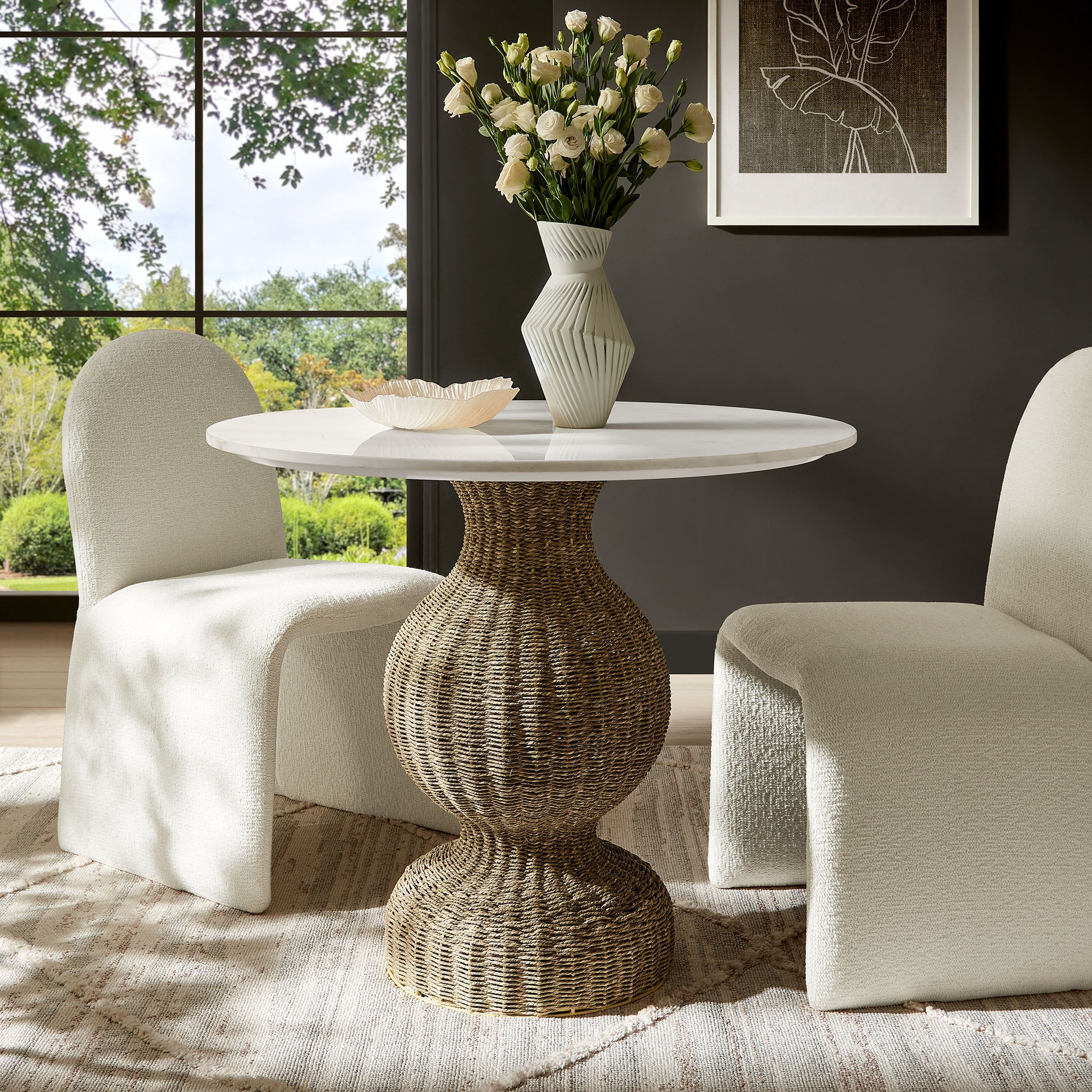 Modway Zale 36" Marble and Seagrass Dining Table