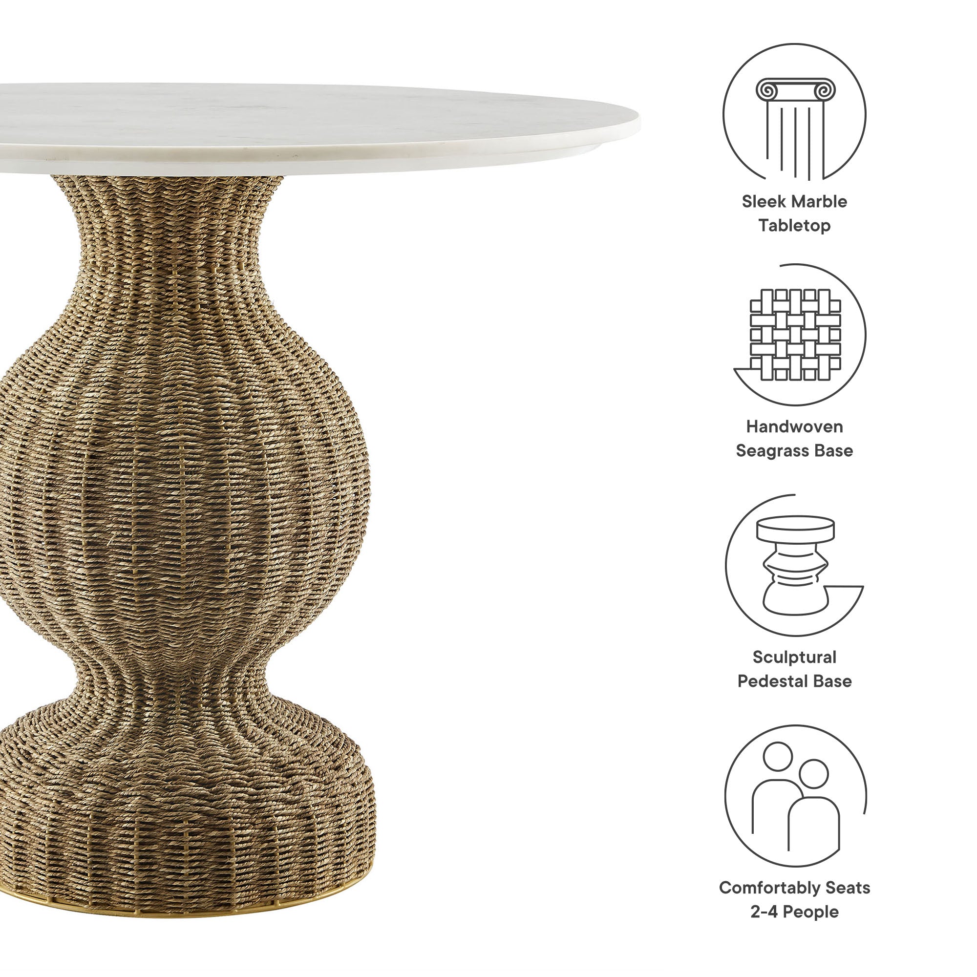 Modway Zale 36" Marble and Seagrass Dining Table
