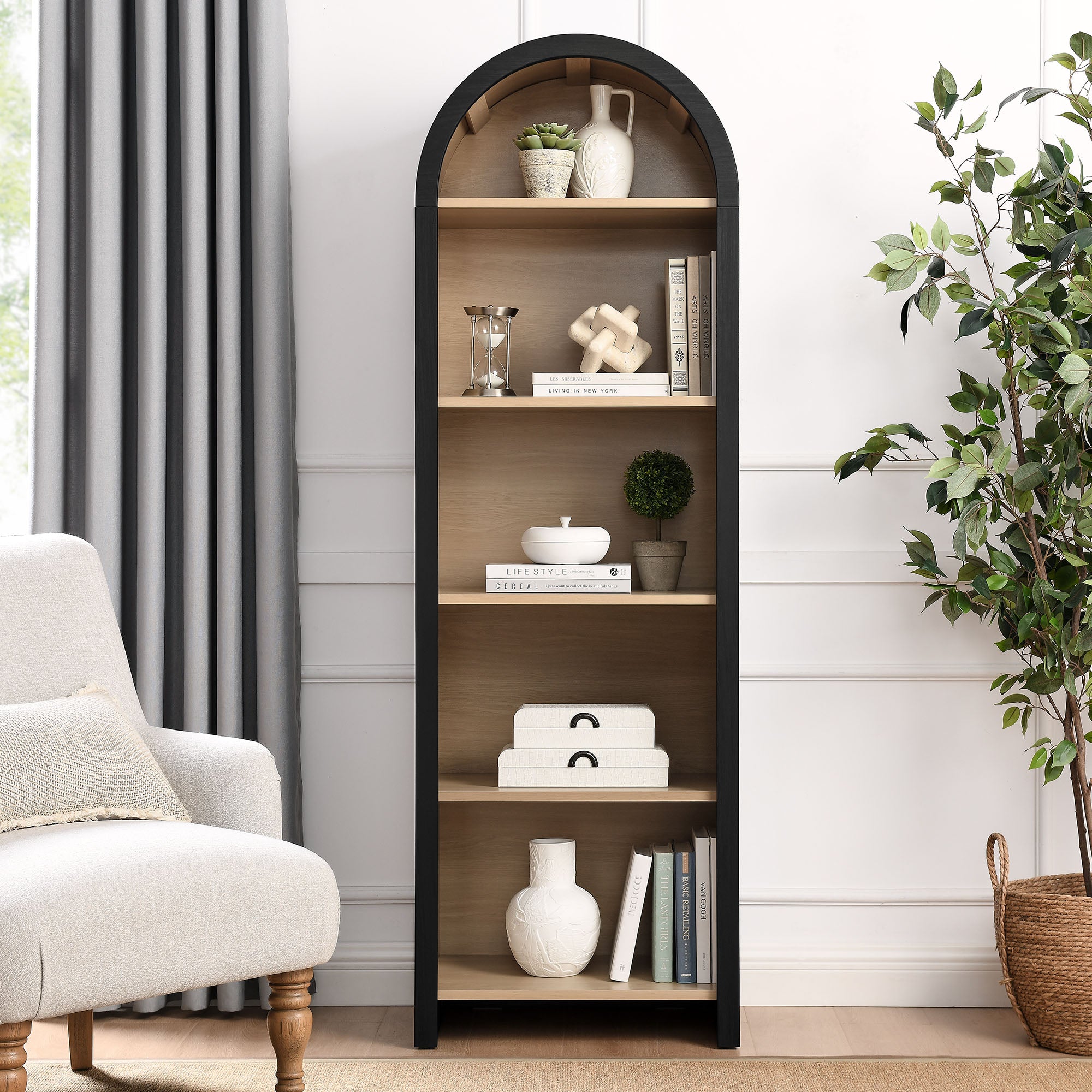 Modway Evie Arched Narrow Bookcase Display Cabinet