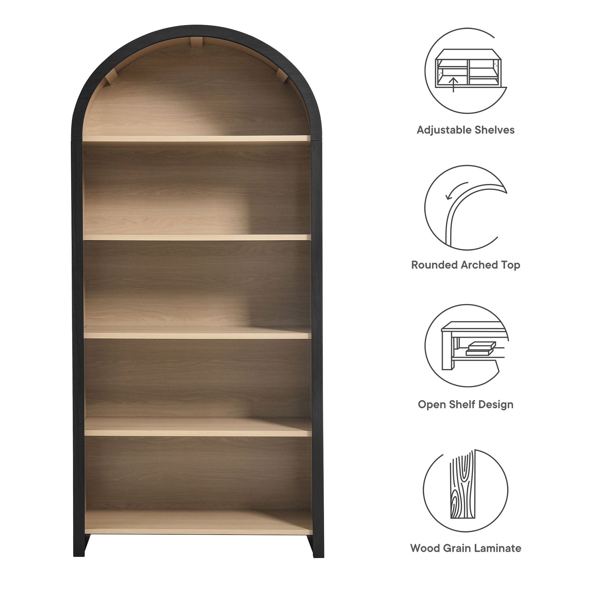 Modway Evie Arched Wide Bookcase Display Cabinet