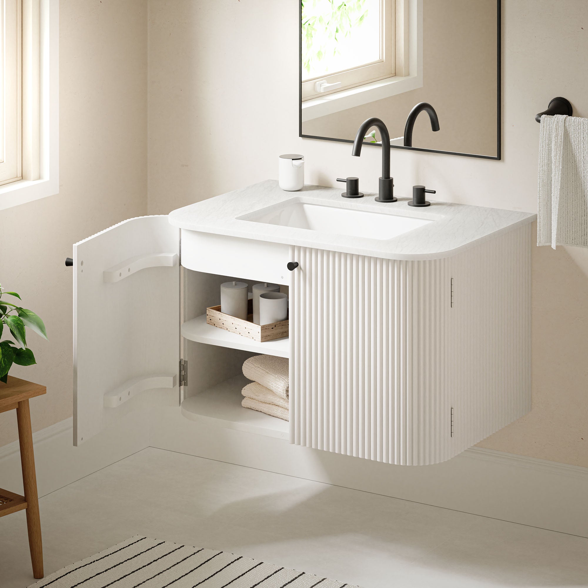 Modway Zia 30" Wall-Mount Bathroom Vanity with Marble Sink