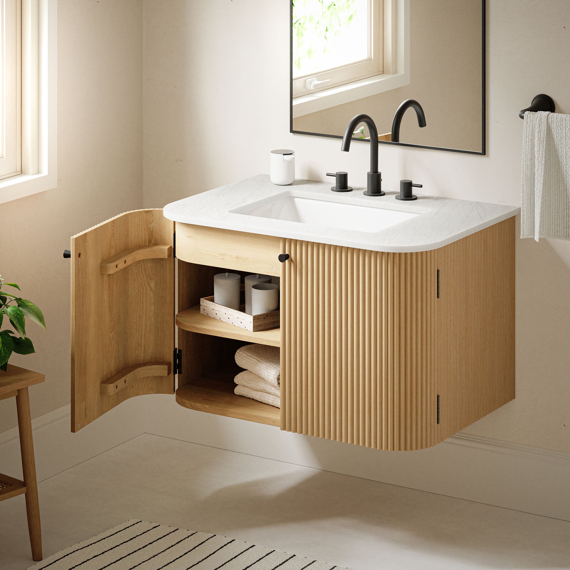 Modway Zia 30" Wall-Mount Bathroom Vanity with Marble Sink