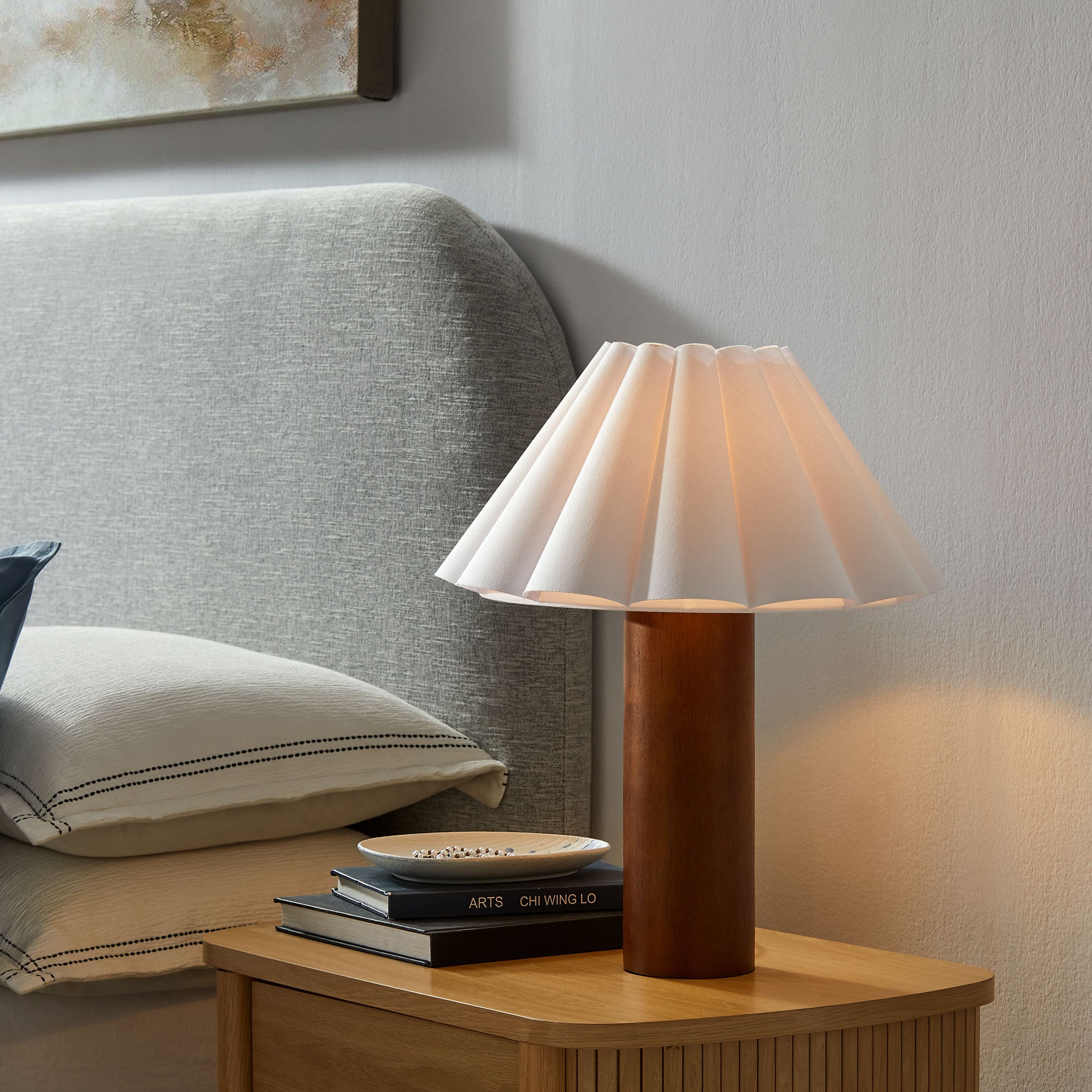 Flora Wood Table Lamp With Pleated Petal Shade