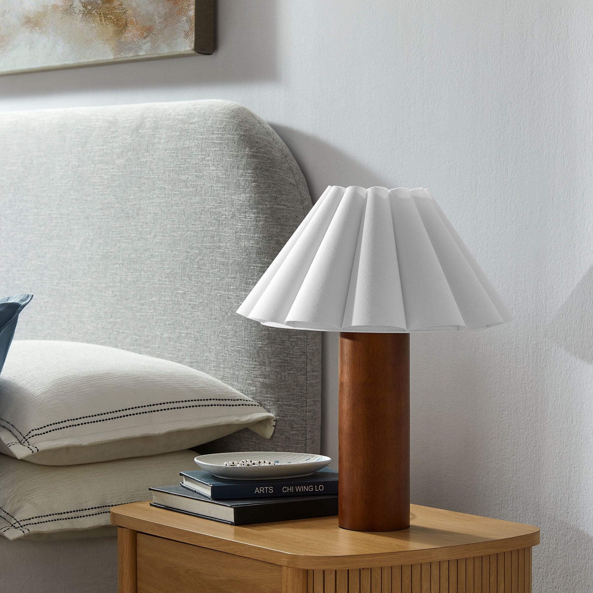 Flora Wood Table Lamp With Pleated Petal Shade