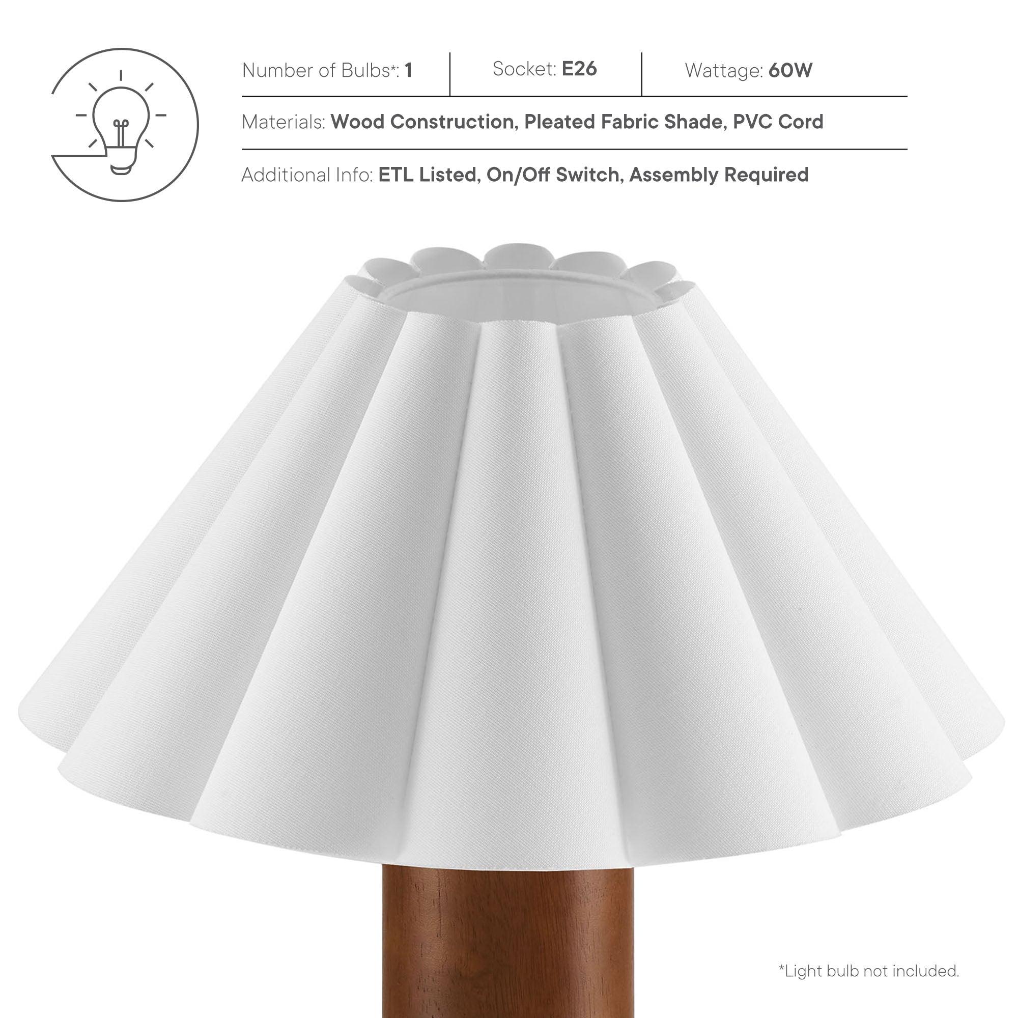 Flora Wood Table Lamp With Pleated Petal Shade