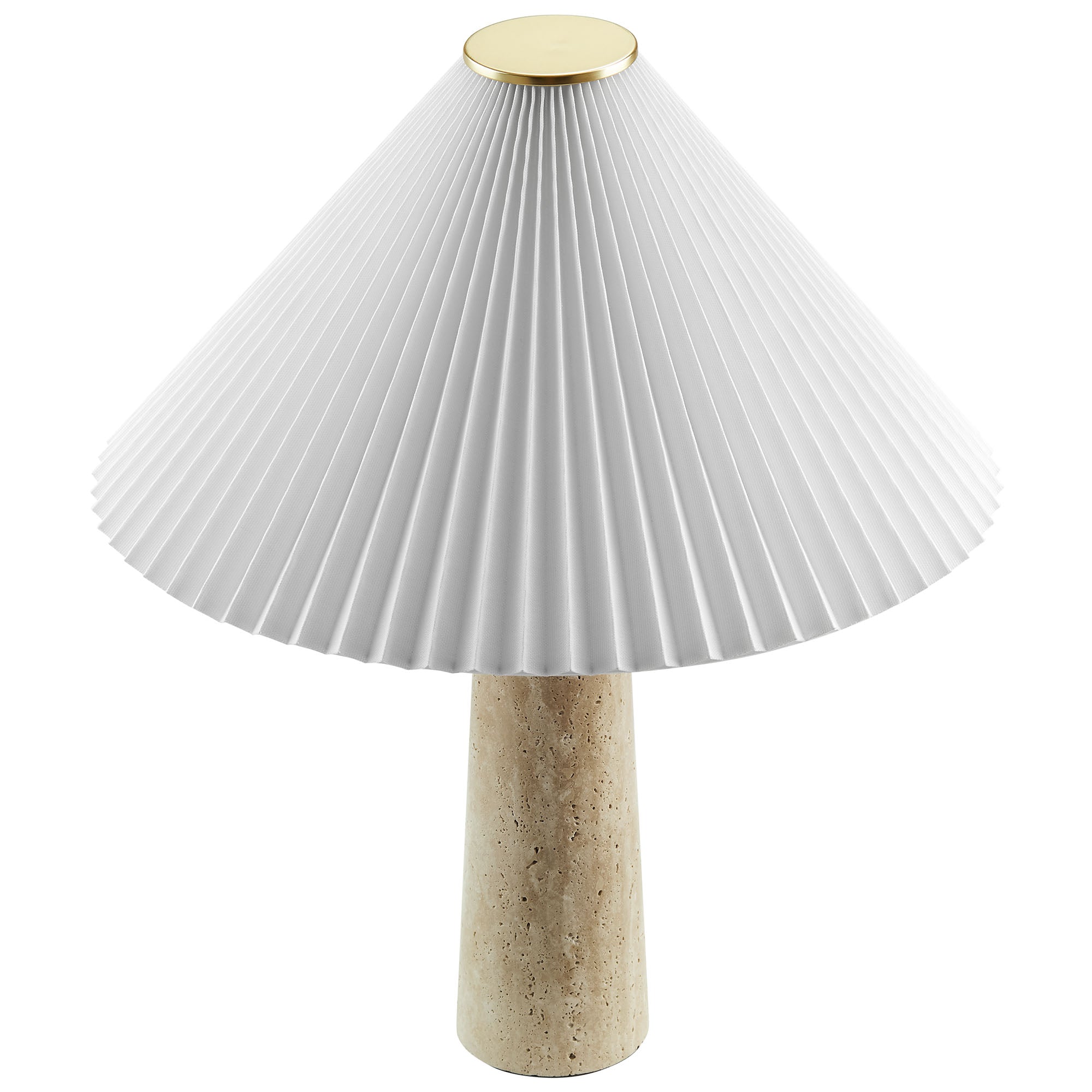Cove Travertine Table Lamp With Pleated Shade