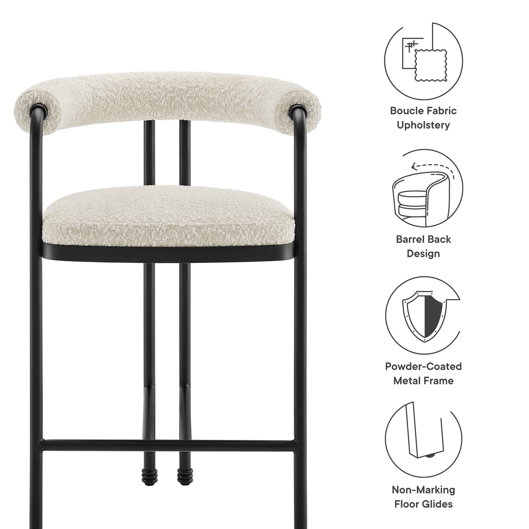 Modway Turin Curved Back Boucle and Metal Counter Stool